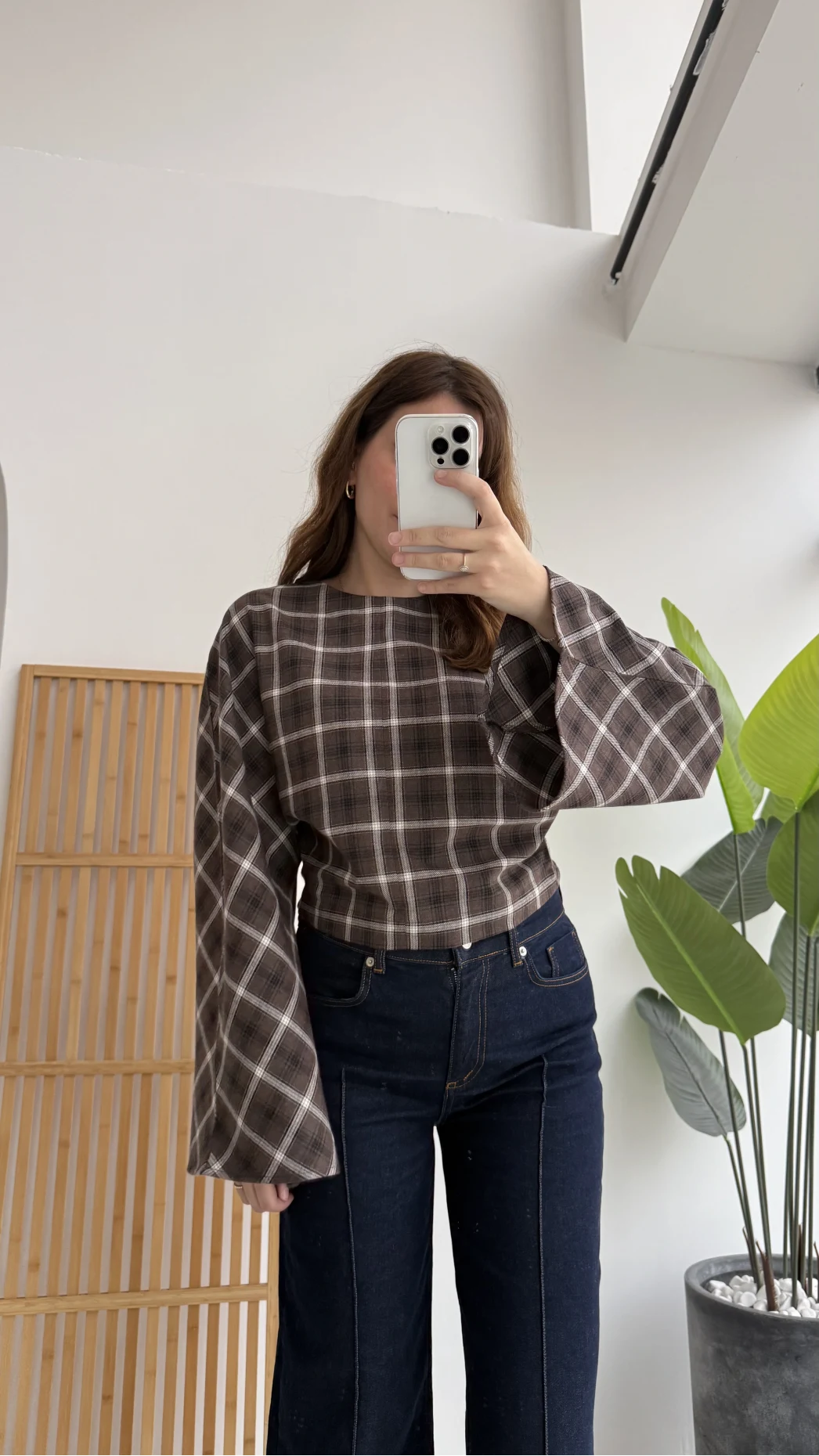 Avani Ekose Desenli Bluz - Kahverengi