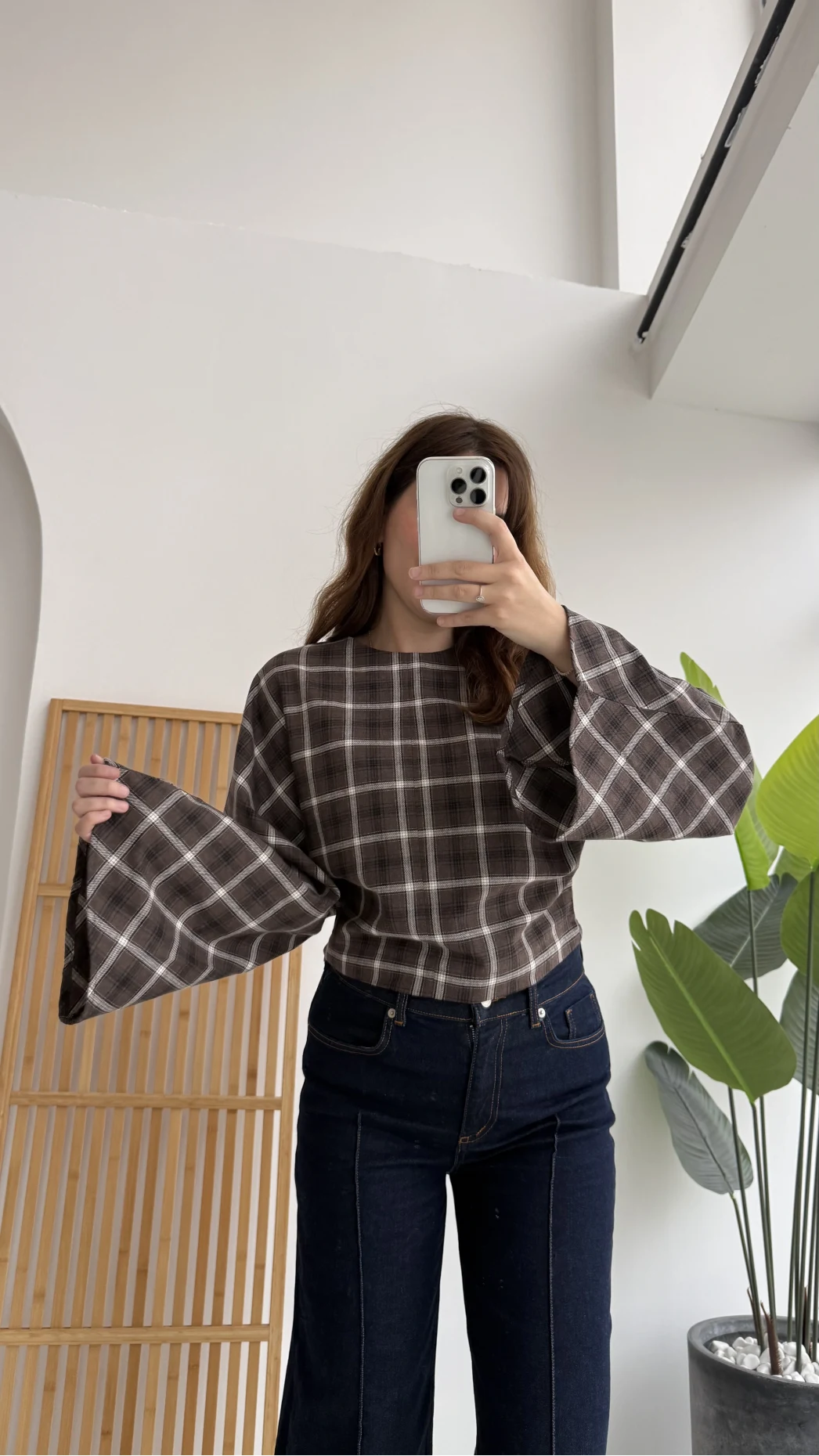 Avani Ekose Desenli Bluz - Kahverengi