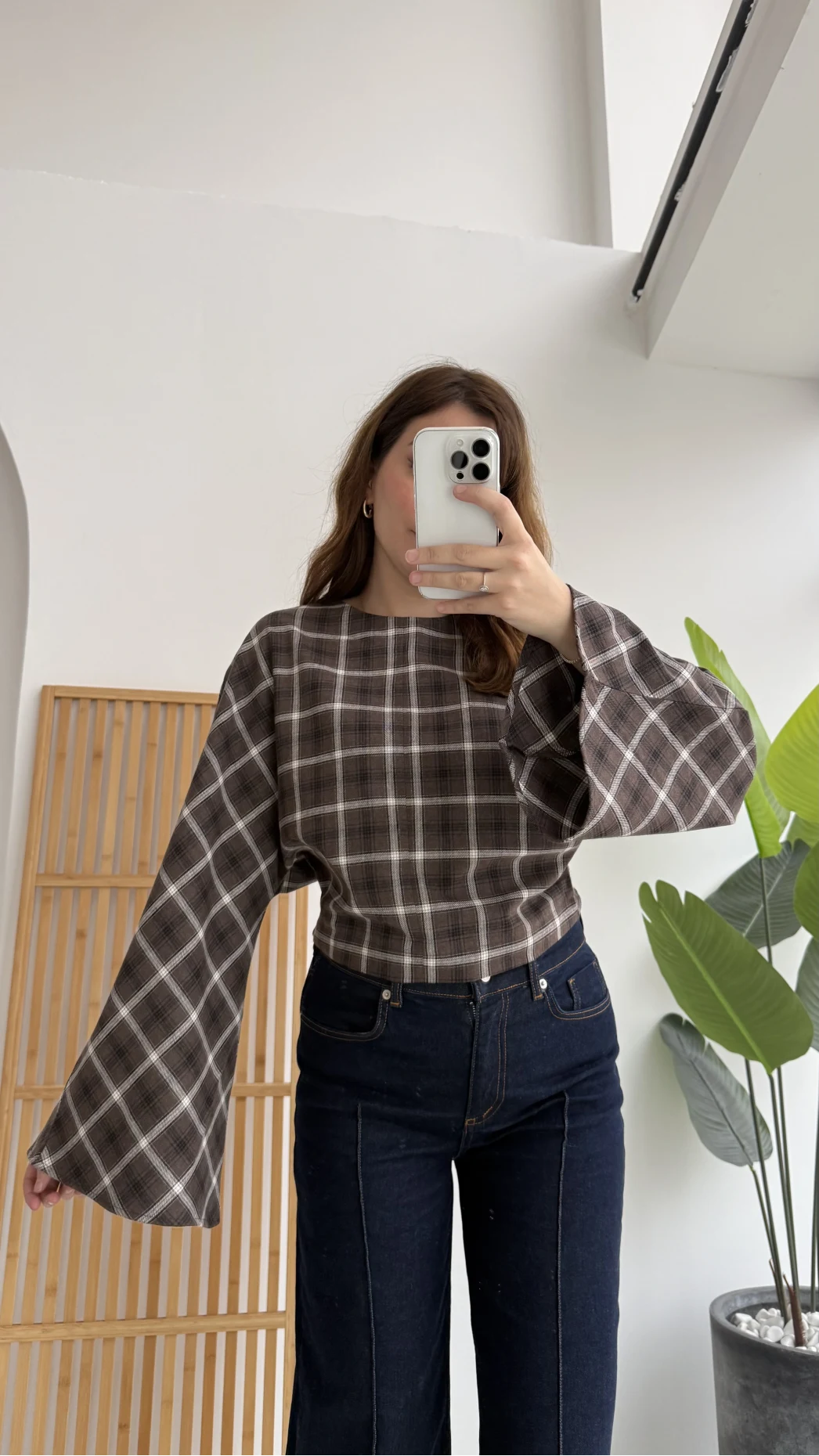 Avani Ekose Desenli Bluz - Kahverengi