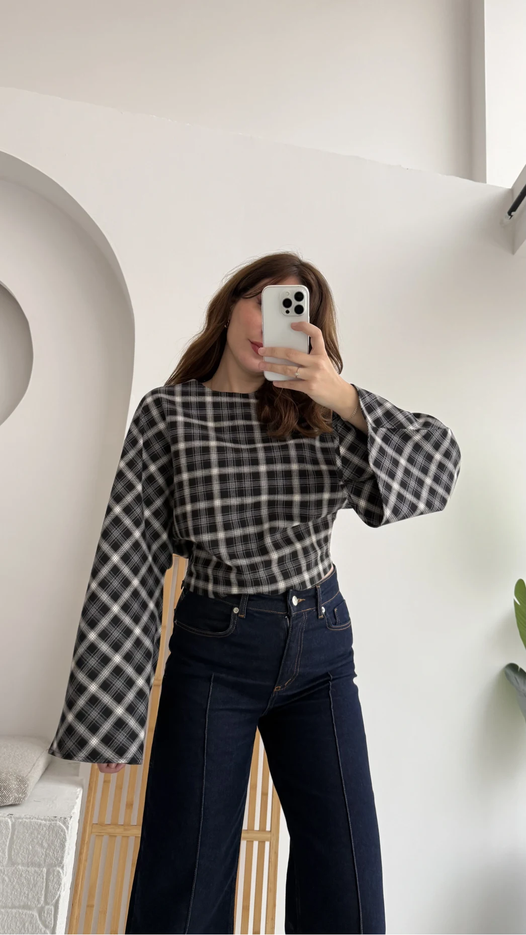 Avani Ekose Desenli Bluz - Siyah