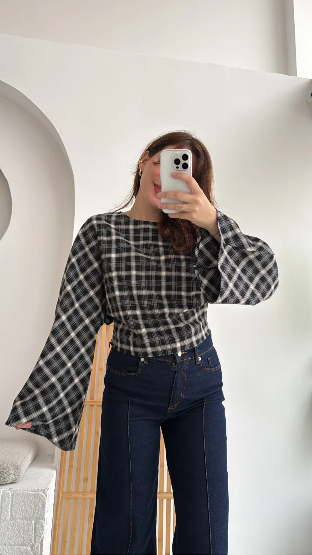 Avani Ekose Desenli Bluz - Siyah