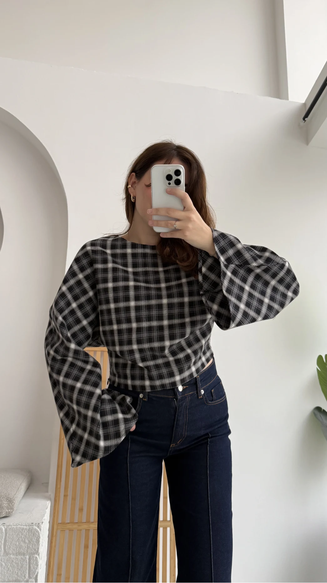 Avani Ekose Desenli Bluz - Siyah