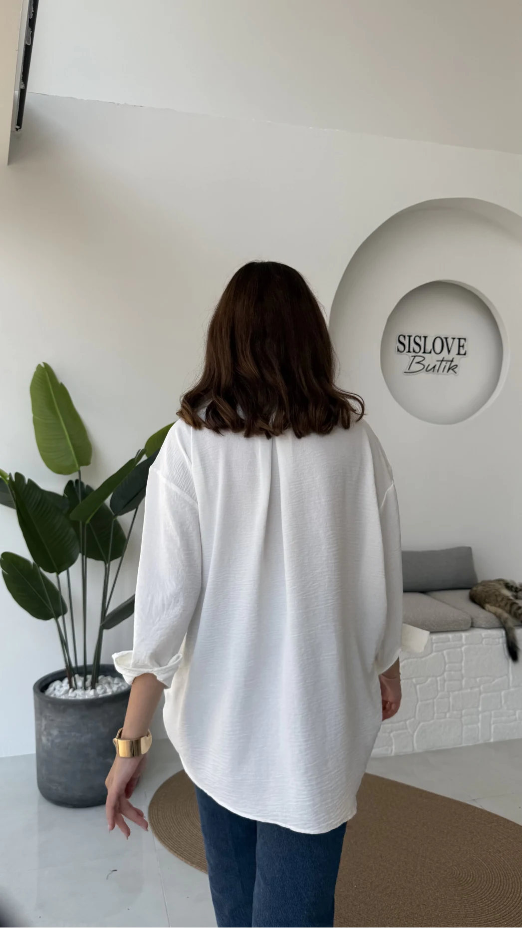 Ayrobin Kumaş Oversize Gömlek - Beyaz