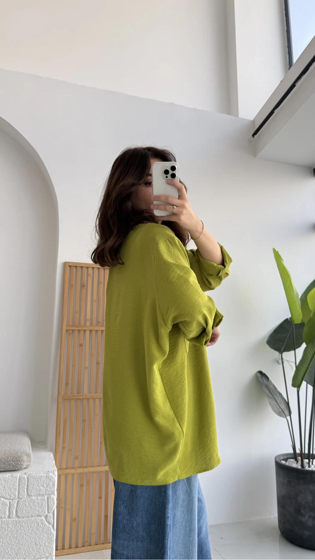 Ayrobin Kumaş Oversize Gömlek - Fıstık Yeşili