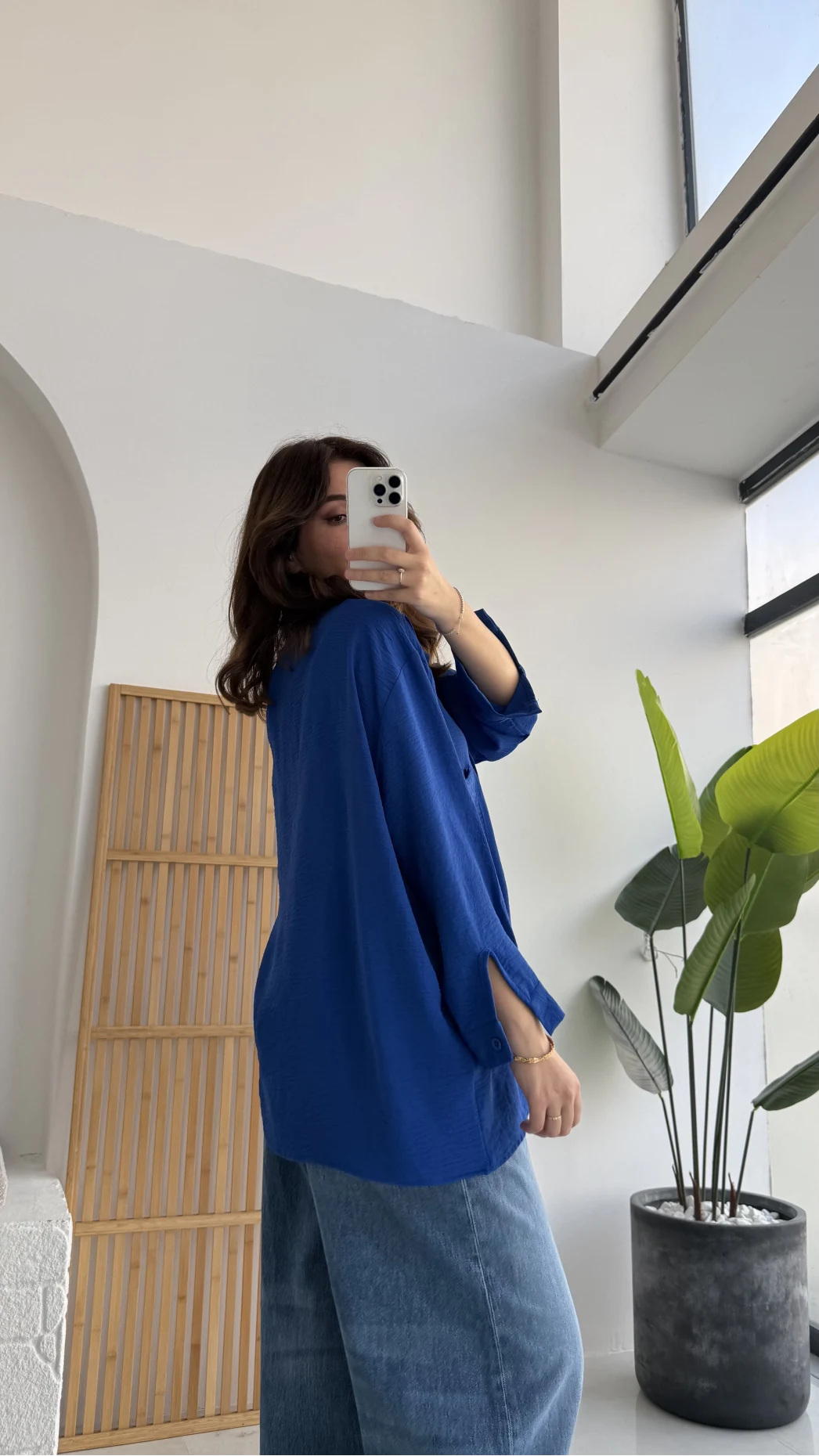 Ayrobin Kumaş Oversize Gömlek - Saks Mavisi