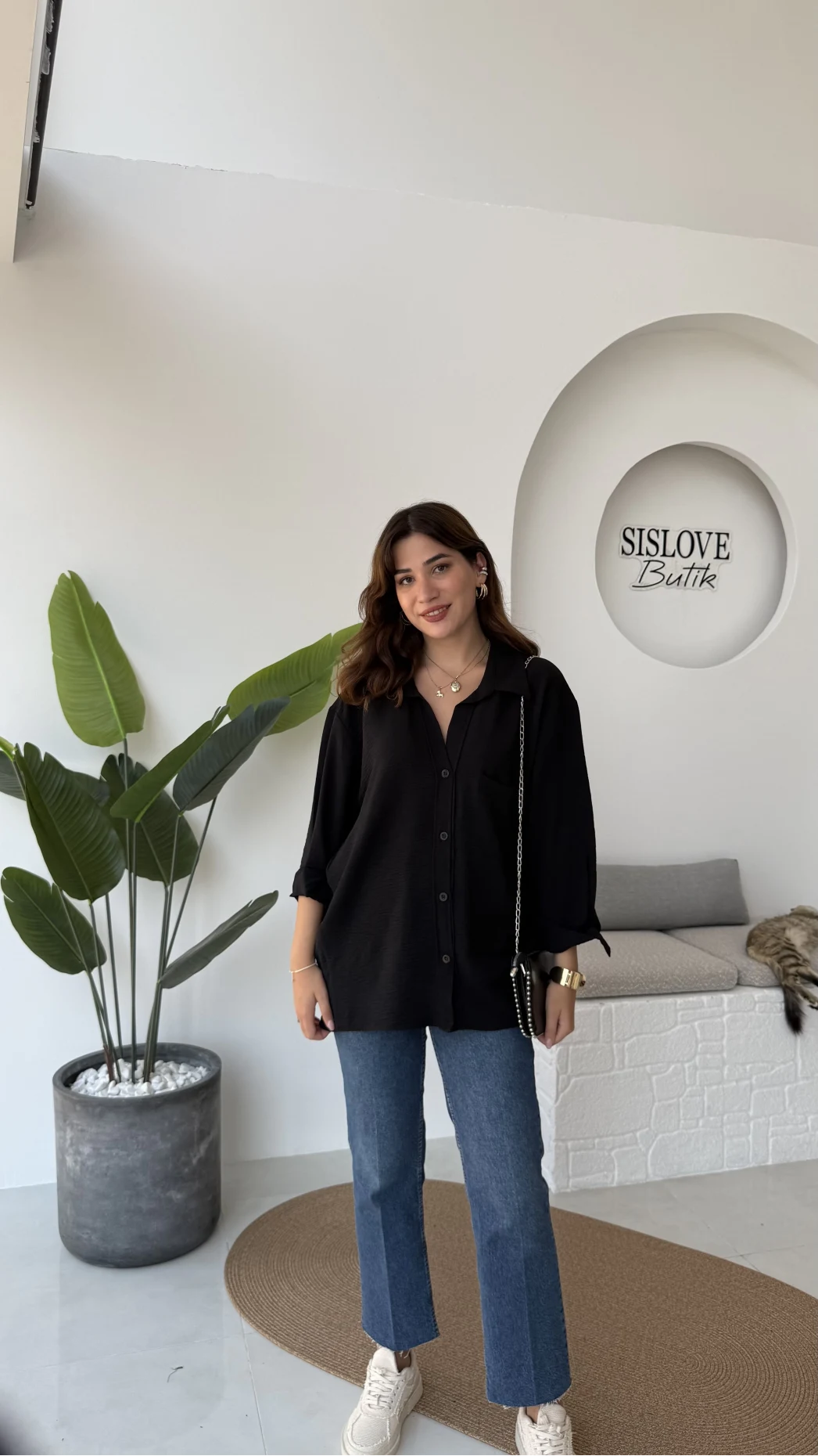 Ayrobin Kumaş Oversize Gömlek - Siyah