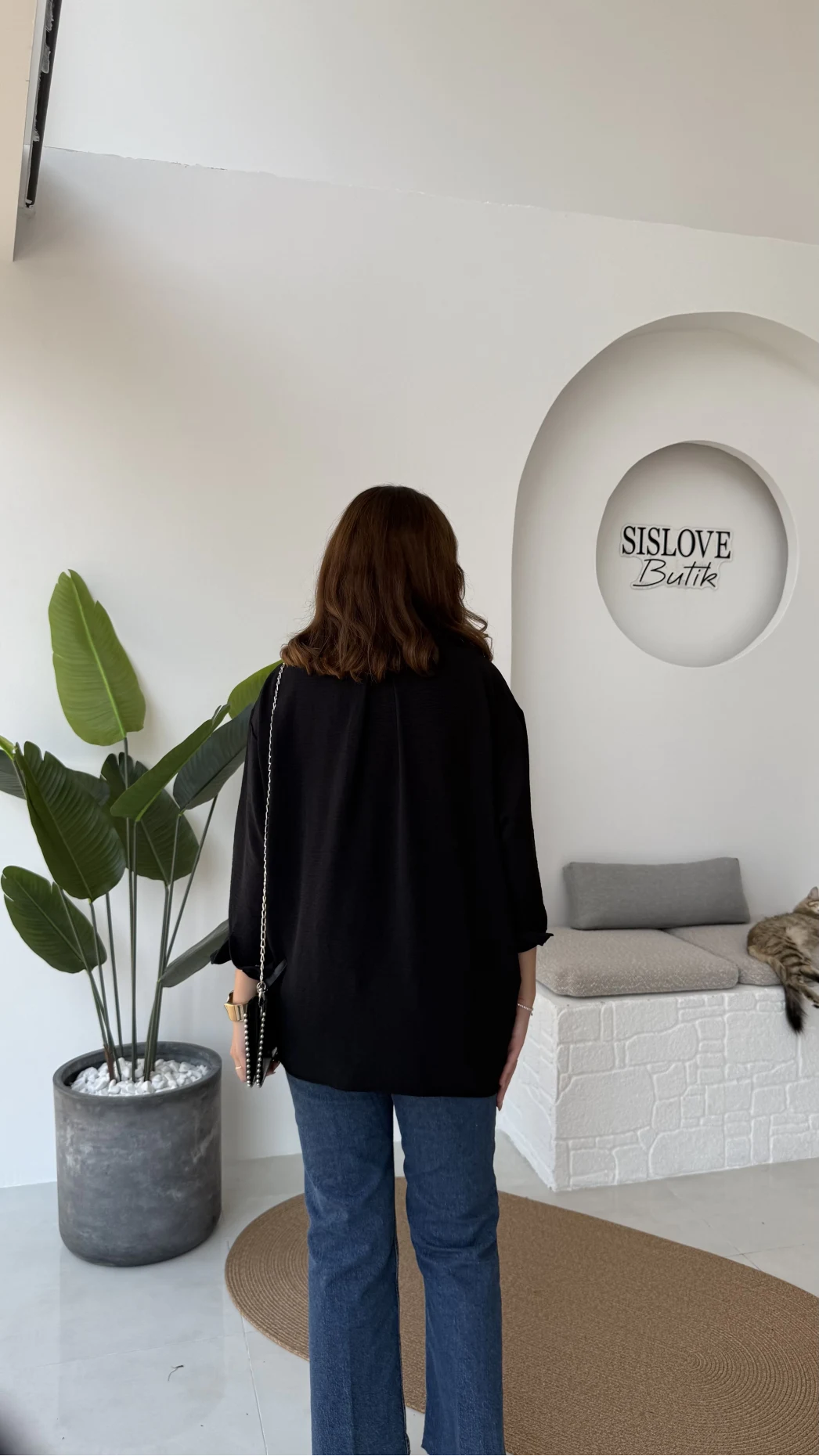 Ayrobin Kumaş Oversize Gömlek - Siyah