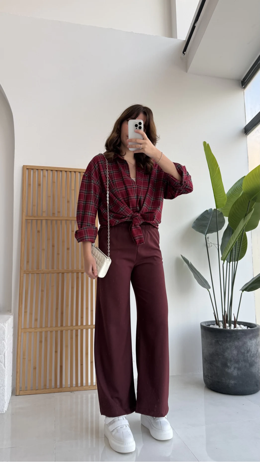 Bağcıklı Beli Lastikli Pantolon Bordo Kod: 4031