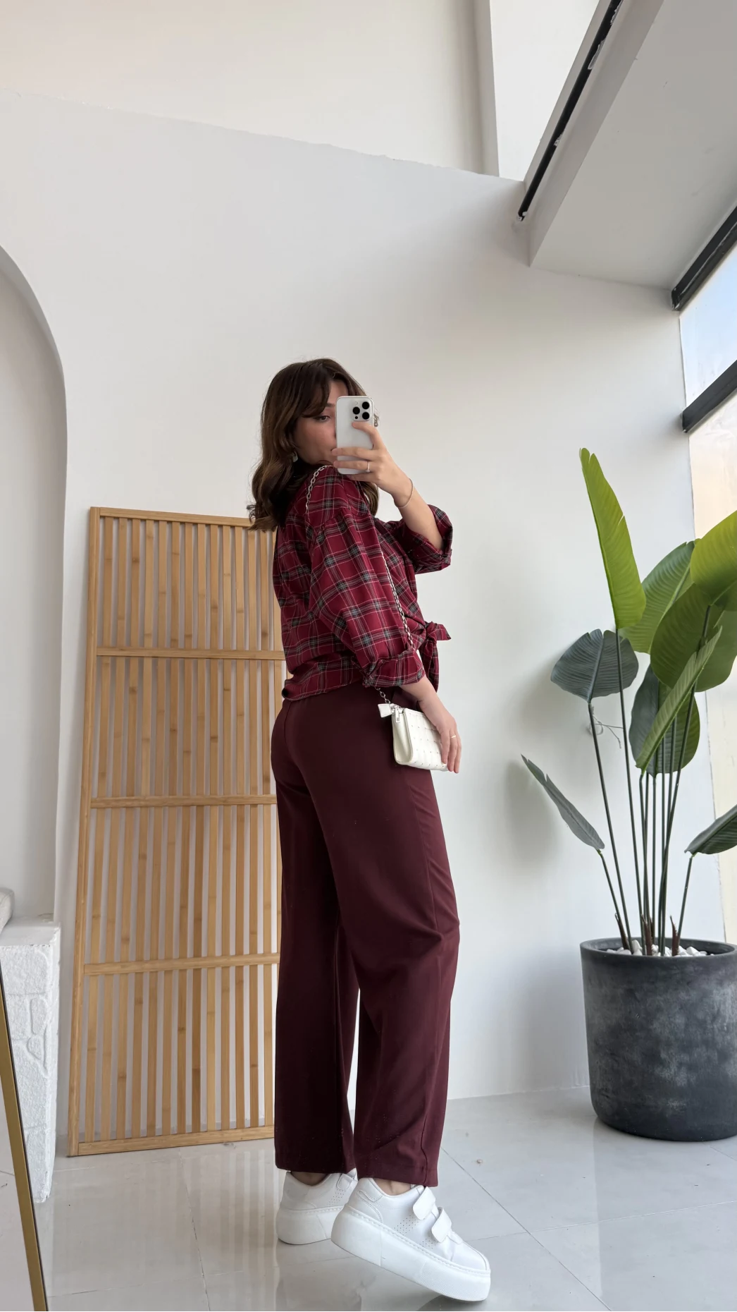 Bağcıklı Beli Lastikli Pantolon Bordo Kod: 4031