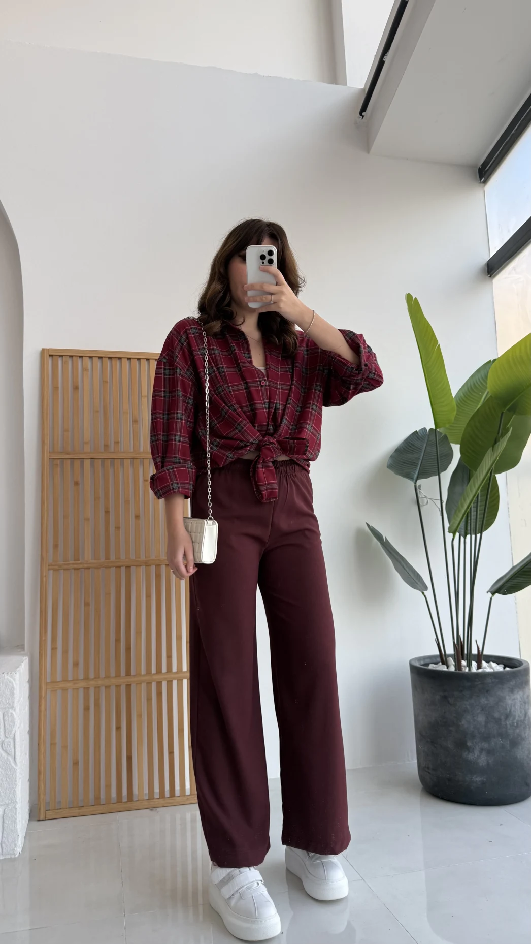 Bağcıklı Beli Lastikli Pantolon Bordo Kod: 4031