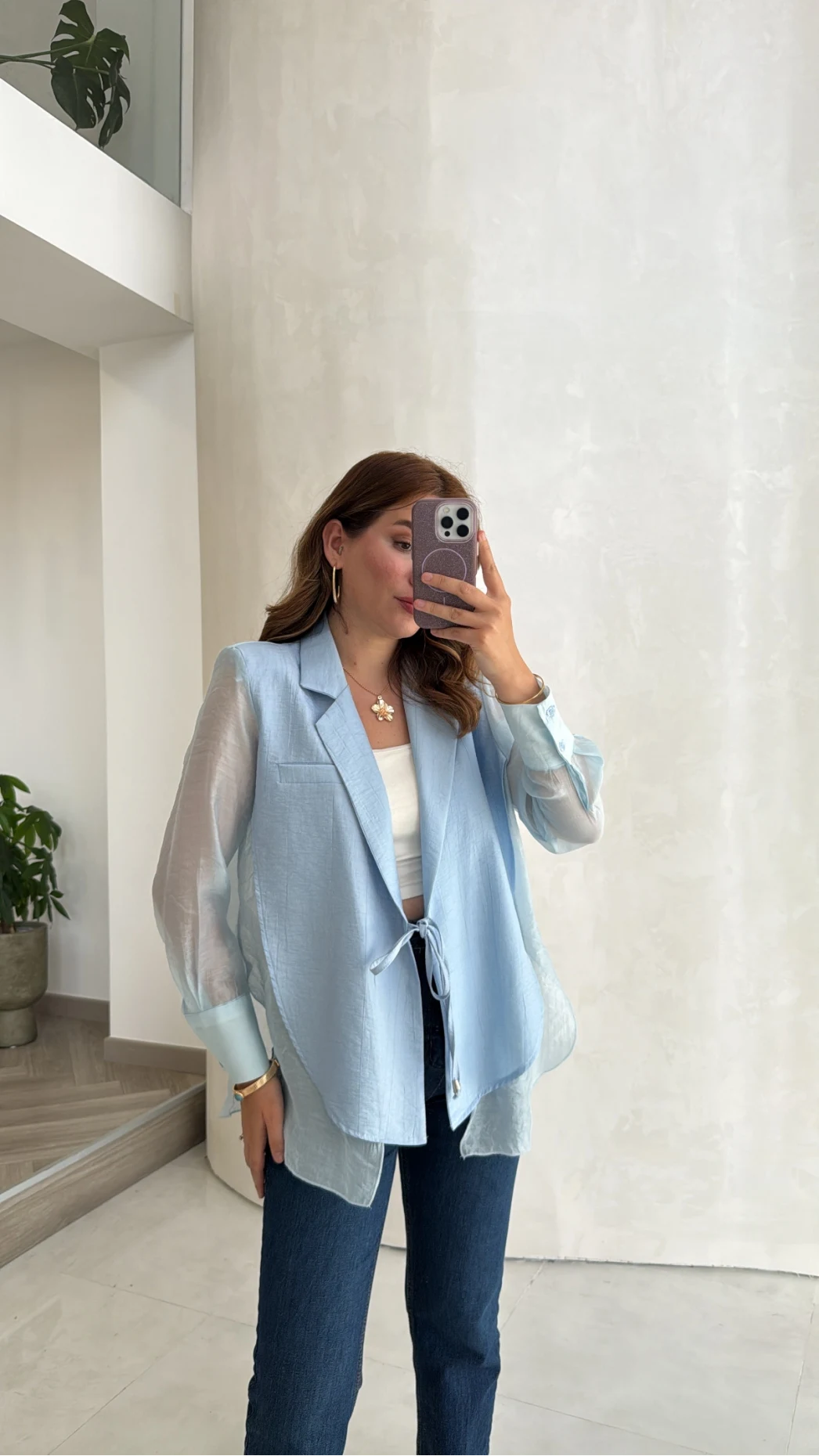 Bağcıklı Garnili Transparan Ceket - Bebe Mavisi - Kod: 9739