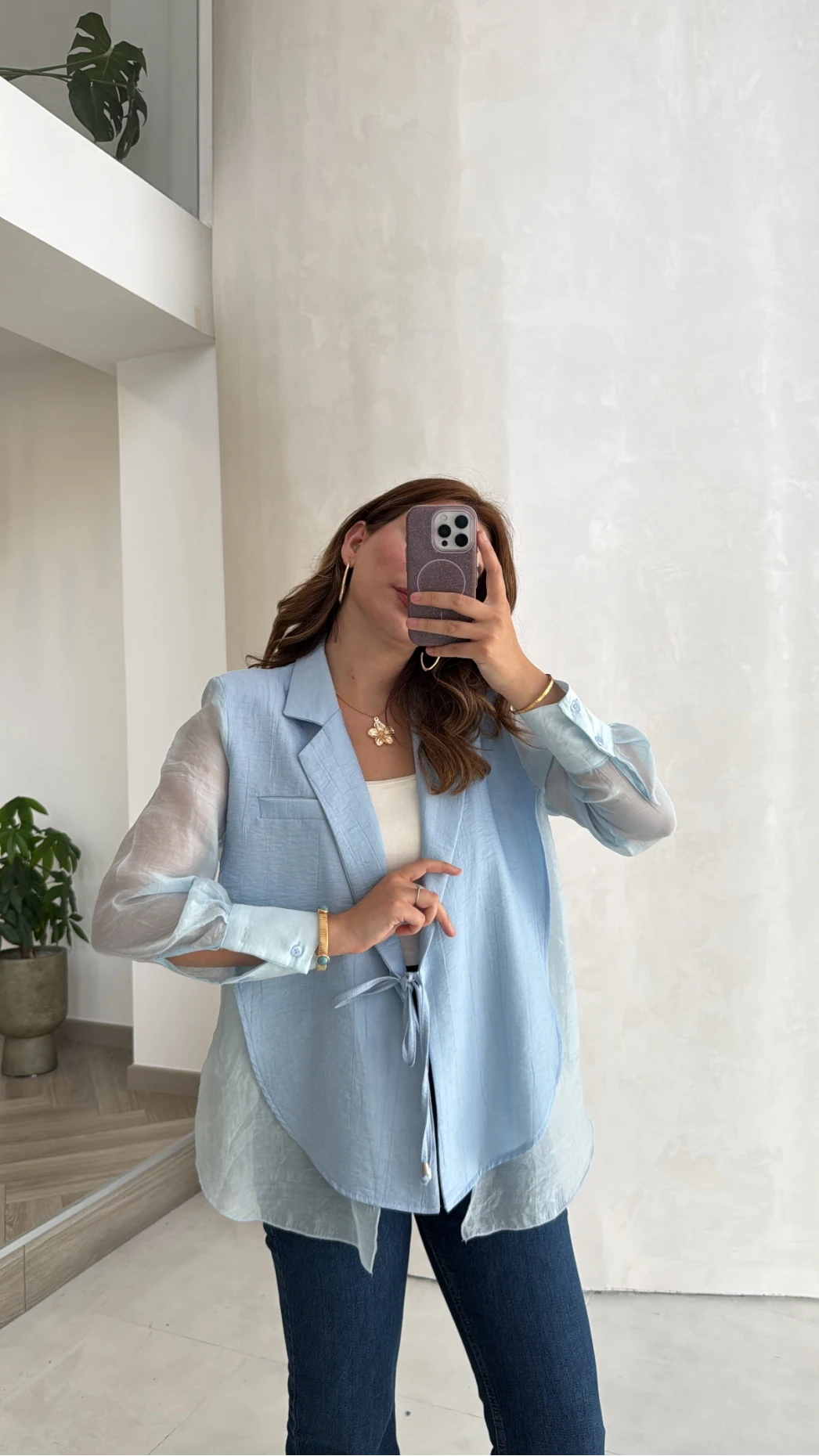 Bağcıklı Garnili Transparan Ceket - Bebe Mavisi - Kod: 9739