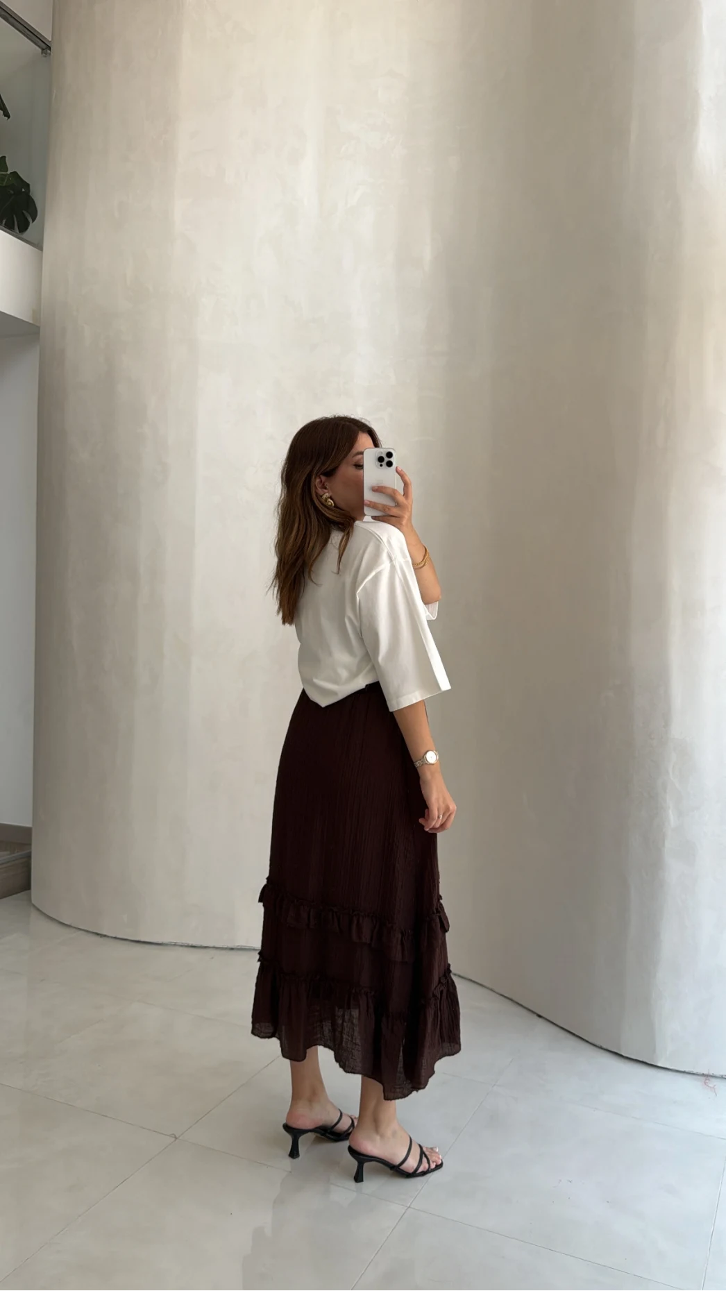 Bağcıklı Katlı Etek - Kahve - Kod: 5095