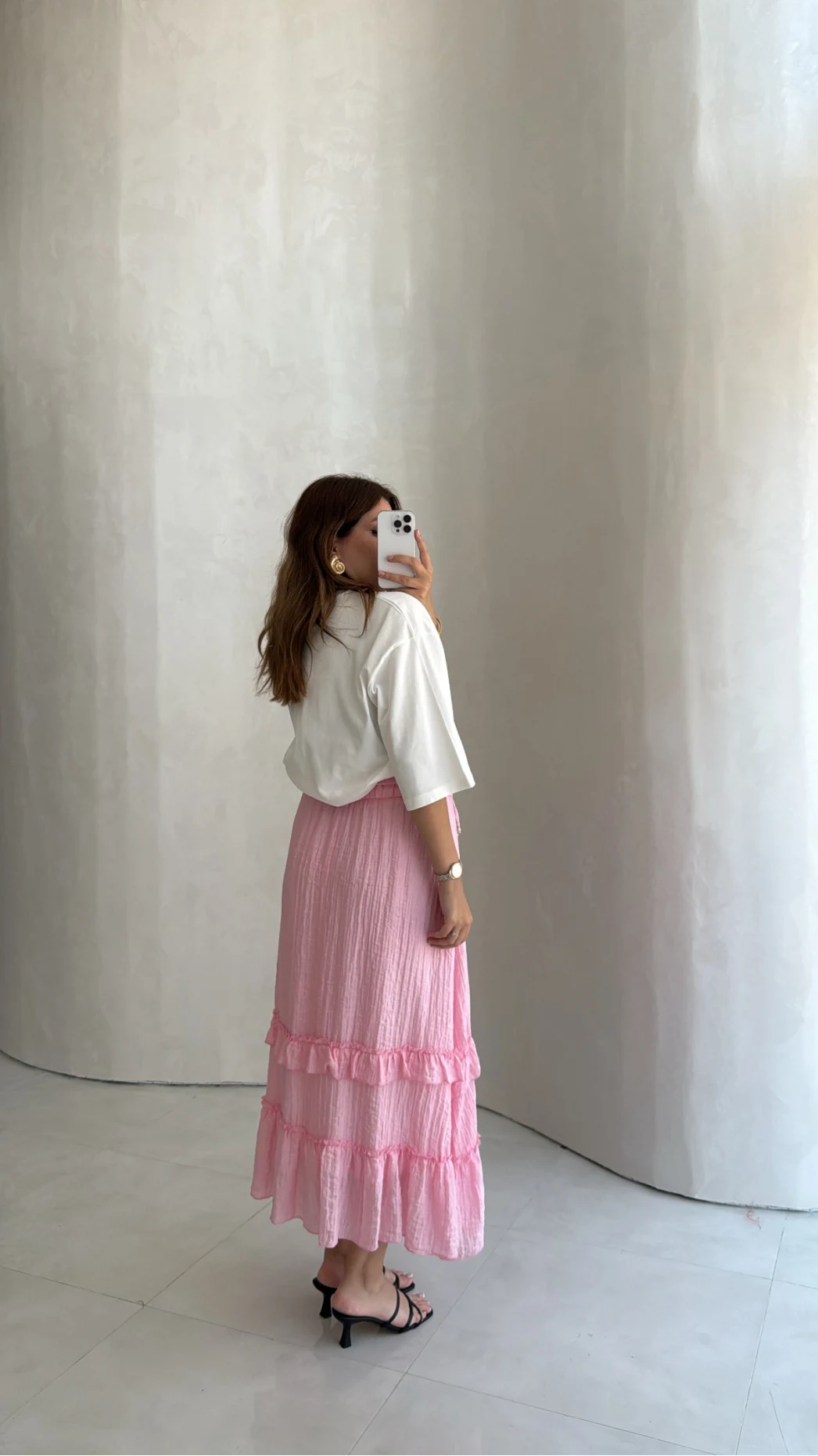 Bağcıklı Katlı Etek - Pembe - Kod: 5095