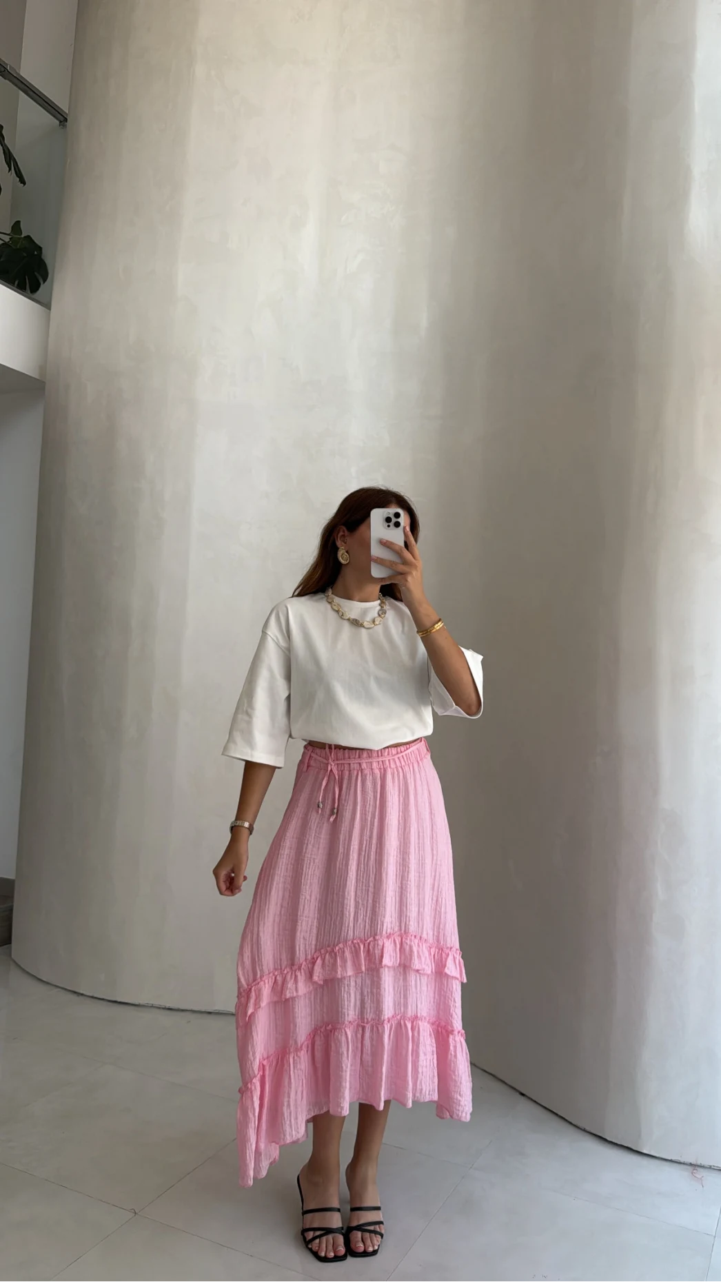 Bağcıklı Katlı Etek - Pembe - Kod: 5095