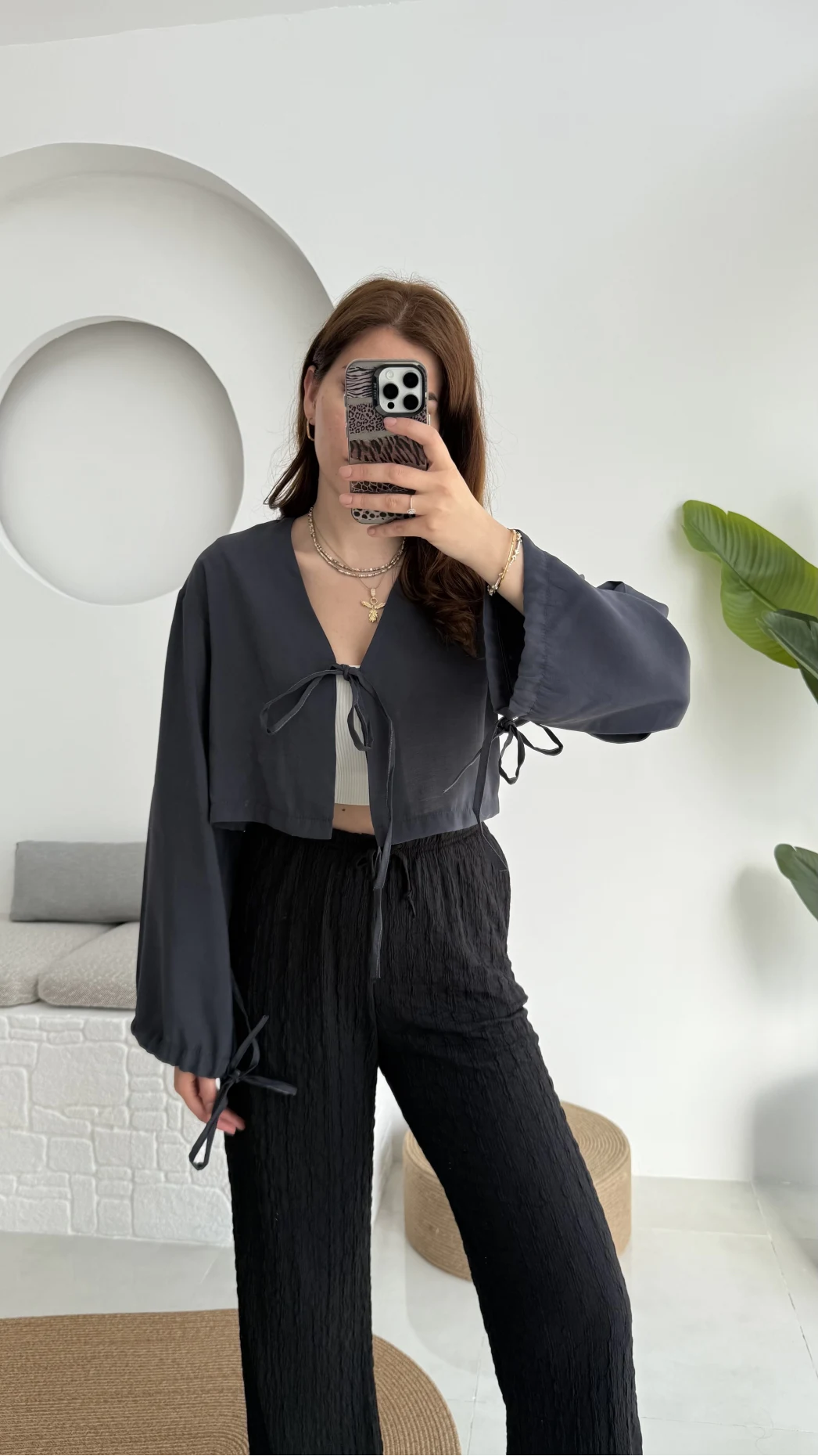 Bağlamalı Tensel Modal Karışımlı Bluz Grand 5276 Antrasit