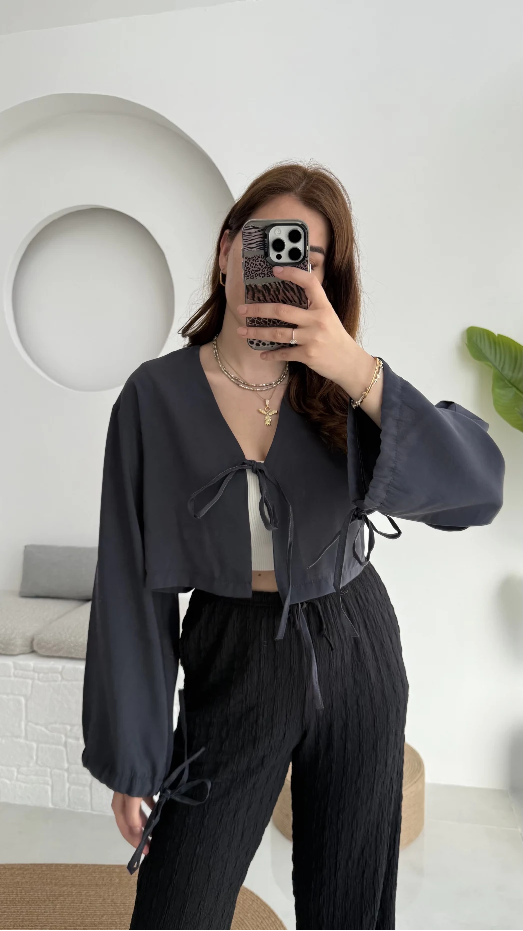 Bağlamalı Tensel Modal Karışımlı Bluz Grand 5276 Antrasit