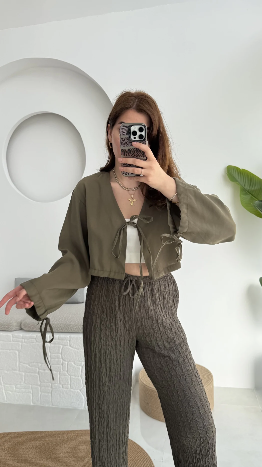 Bağlamalı Tensel Modal Karışımlı Bluz Grand 5276 Haki