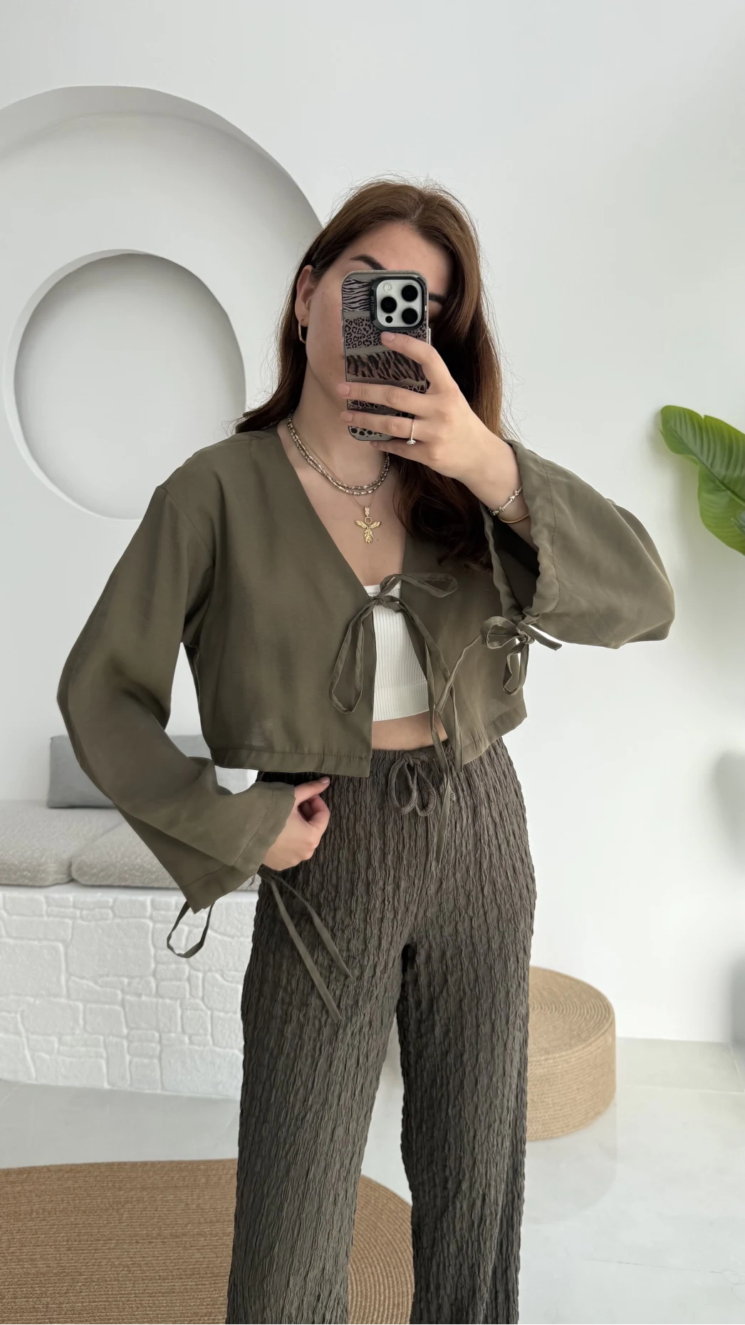 Bağlamalı Tensel Modal Karışımlı Bluz Grand 5276 Haki