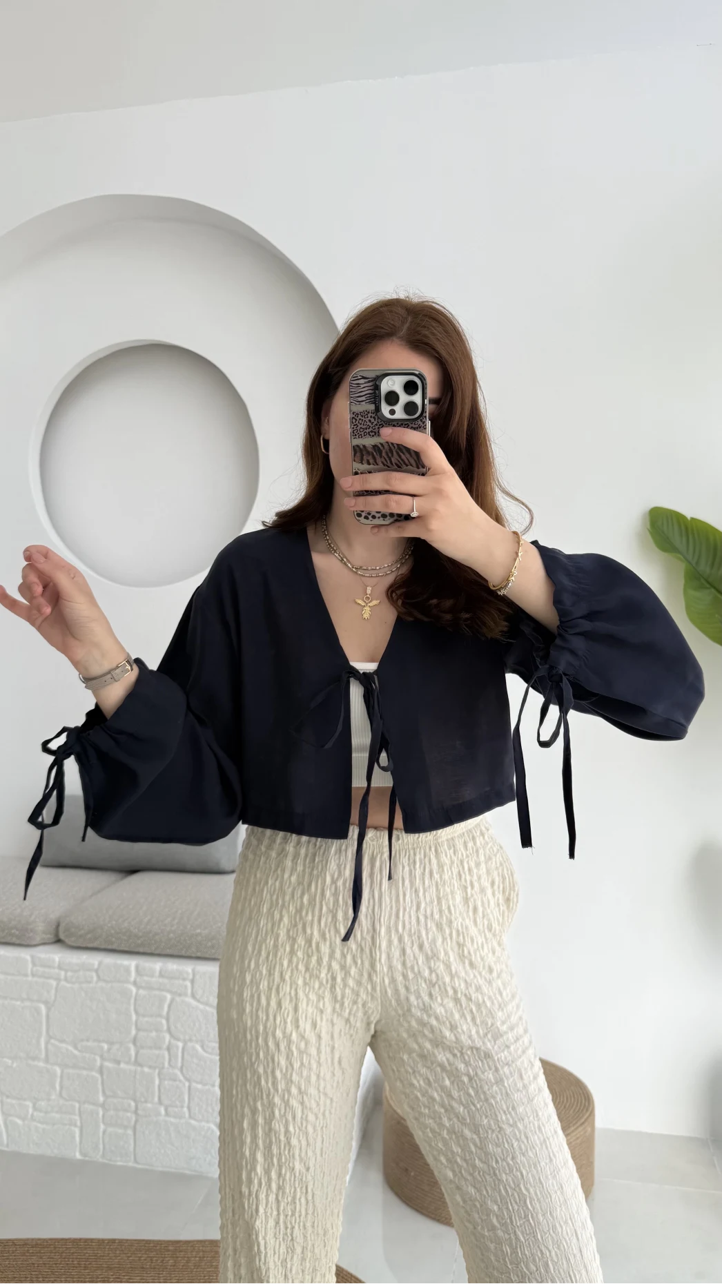 Bağlamalı Tensel Modal Karışımlı Bluz Grand 5276 Lacivert