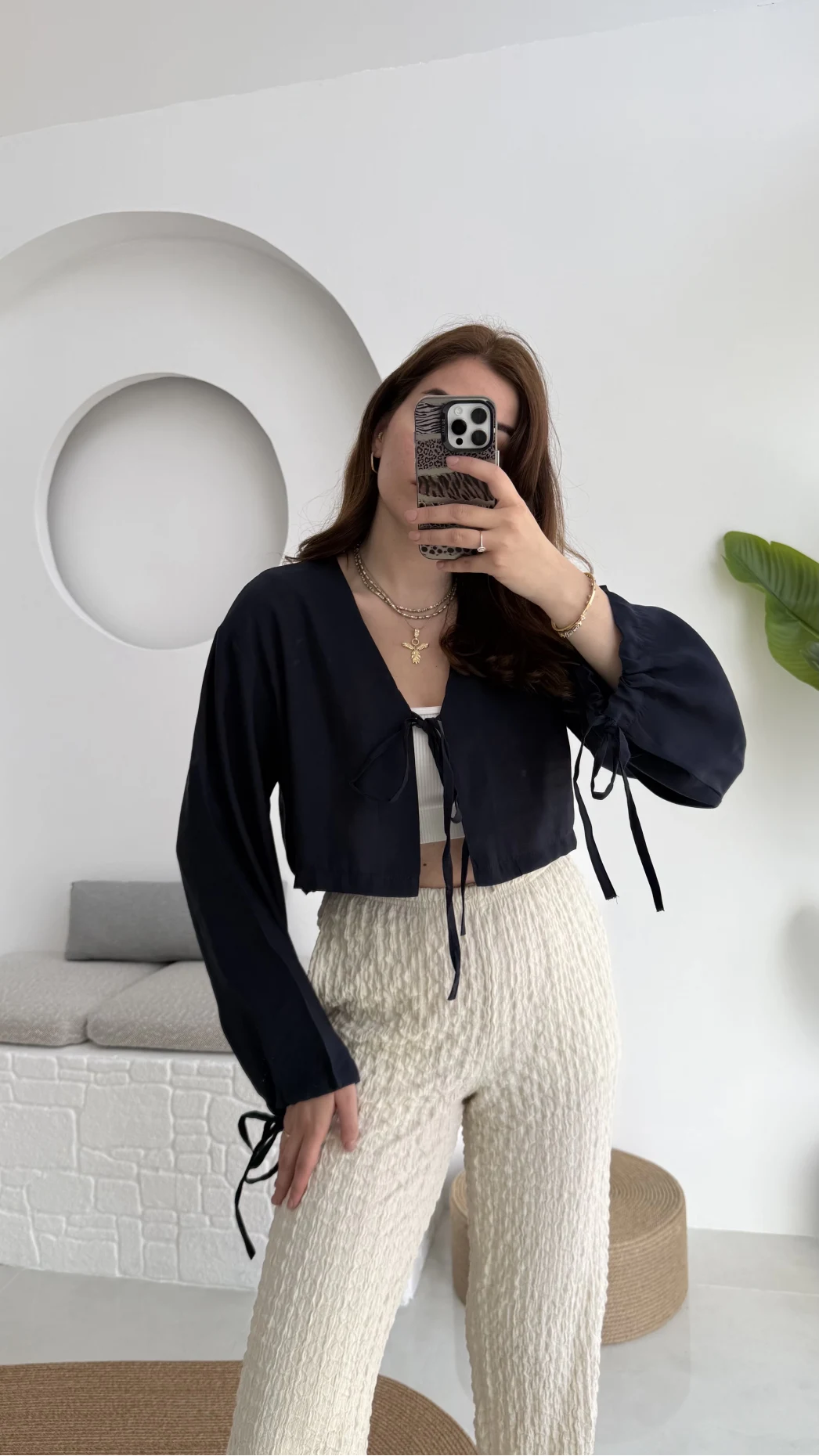 Bağlamalı Tensel Modal Karışımlı Bluz Grand 5276 Lacivert