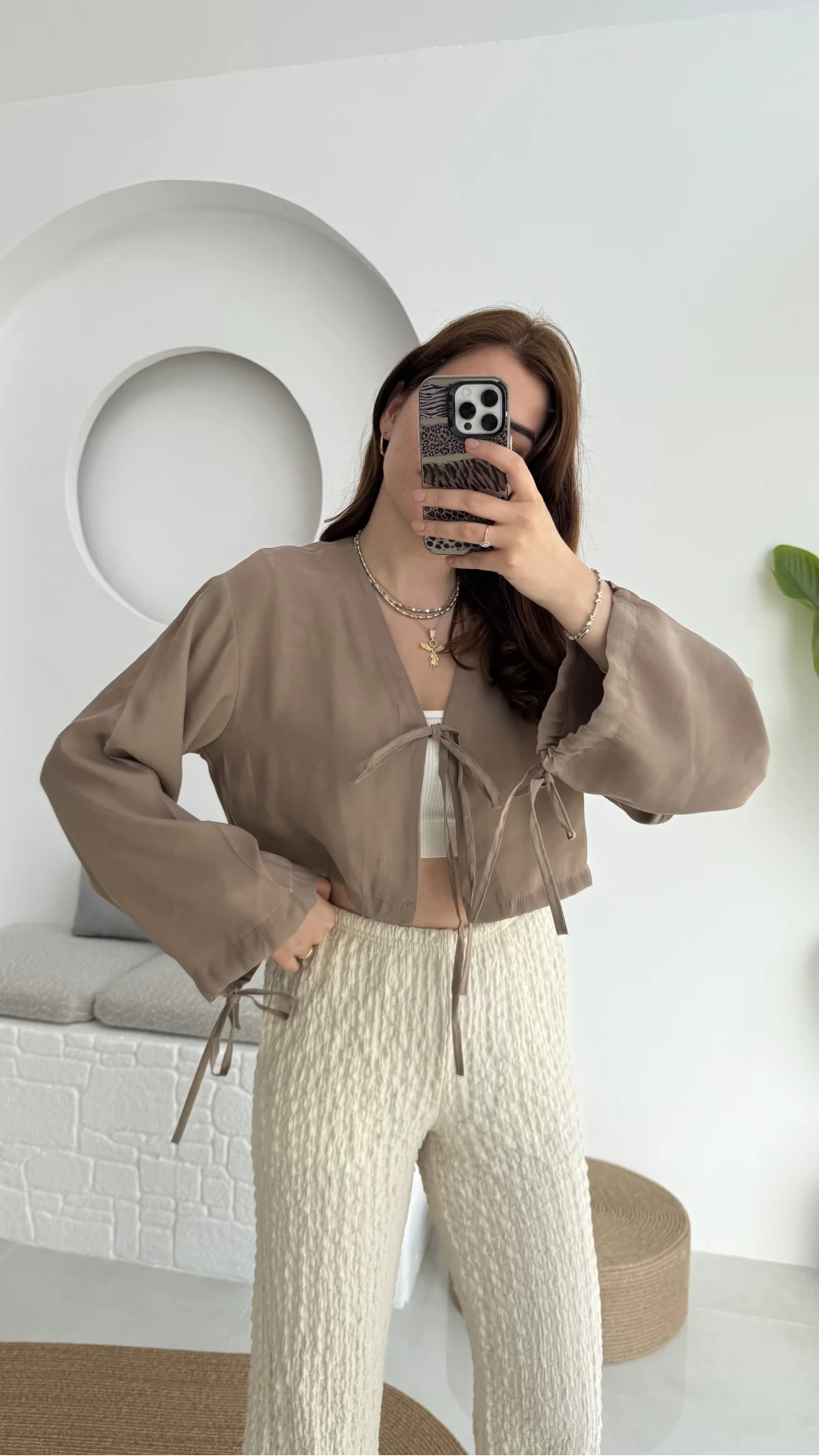 Bağlamalı Tensel Modal Karışımlı Bluz Grand 5276 Vizon