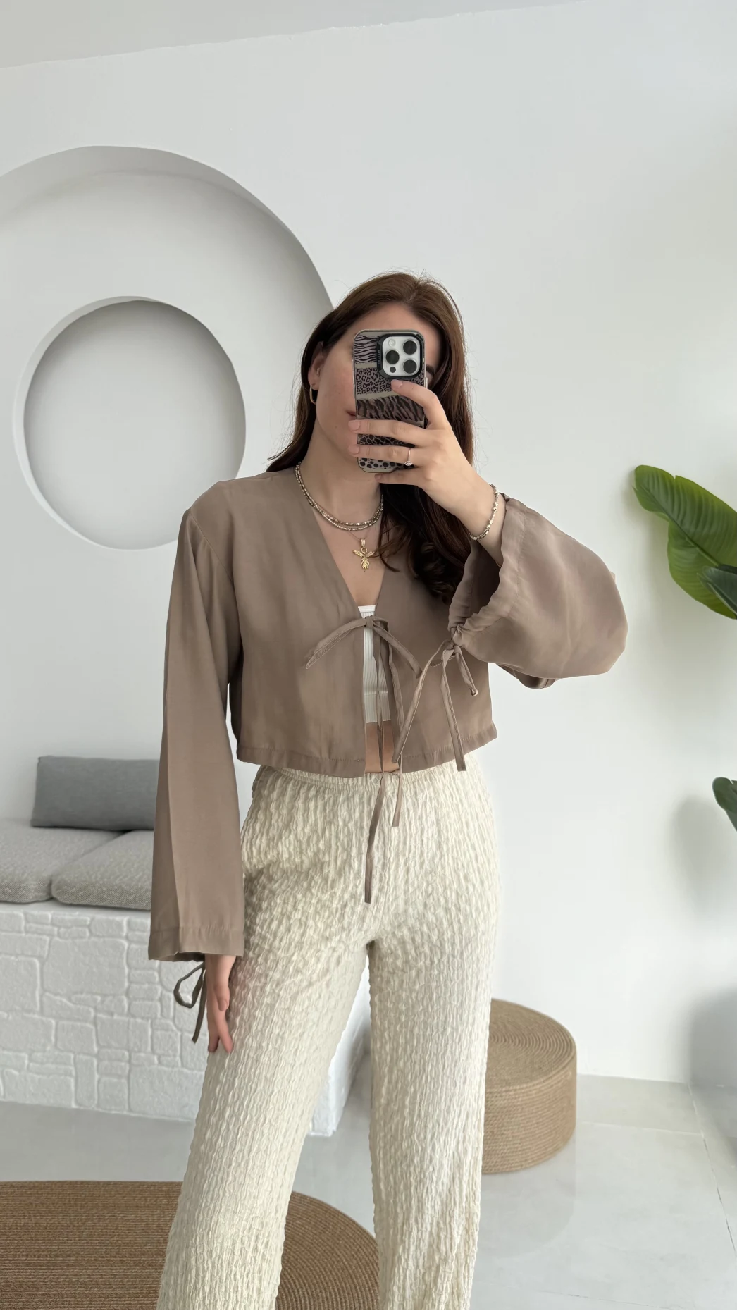 Bağlamalı Tensel Modal Karışımlı Bluz Grand 5276 Vizon