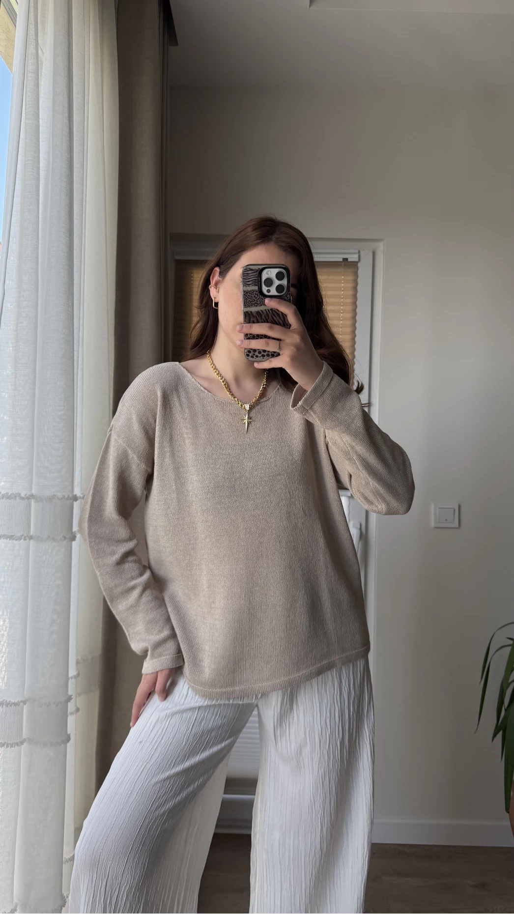 Bahama Triko Salaş Bluz - Krem