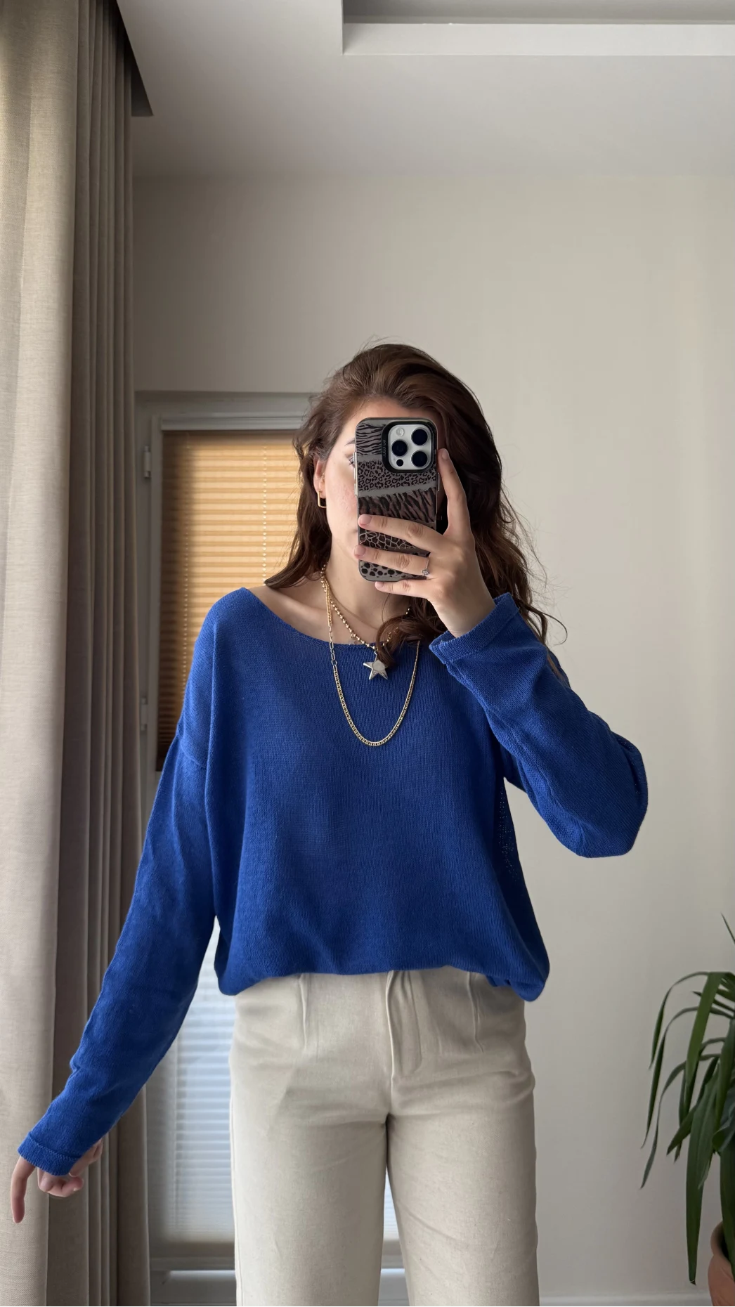 Bahama Triko Salaş Bluz - Saks Mavisi