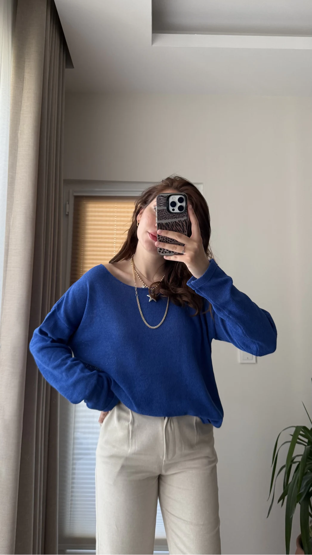 Bahama Triko Salaş Bluz - Saks Mavisi