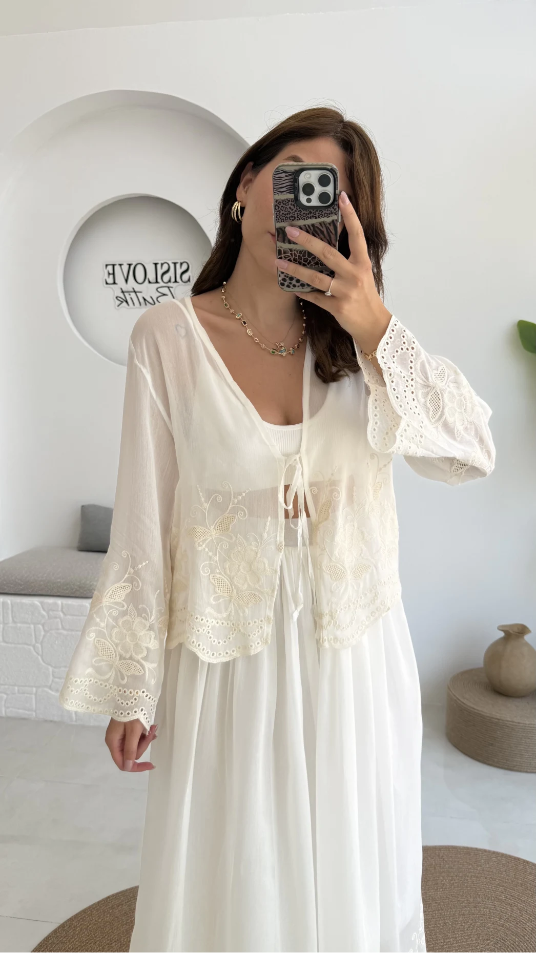 Bahar Çiçek İşlemeli Kimono Etek Takım - 8007