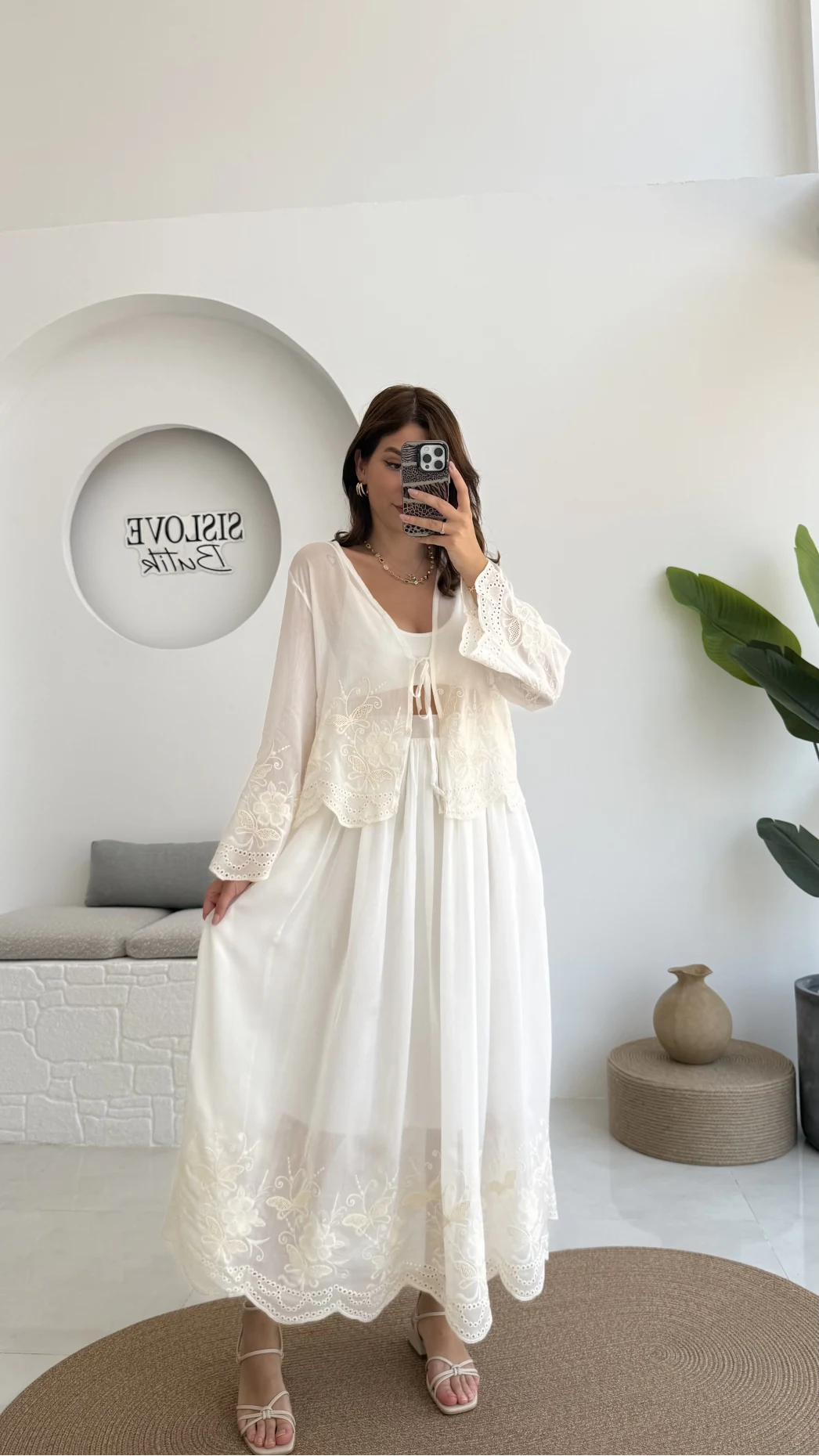 Bahar Çiçek İşlemeli Kimono Etek Takım - 8007