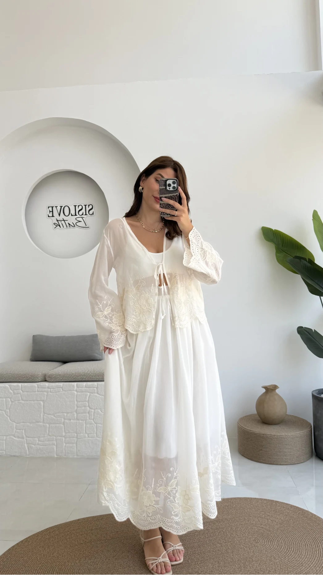 Bahar Çiçek İşlemeli Kimono Etek Takım - 8007