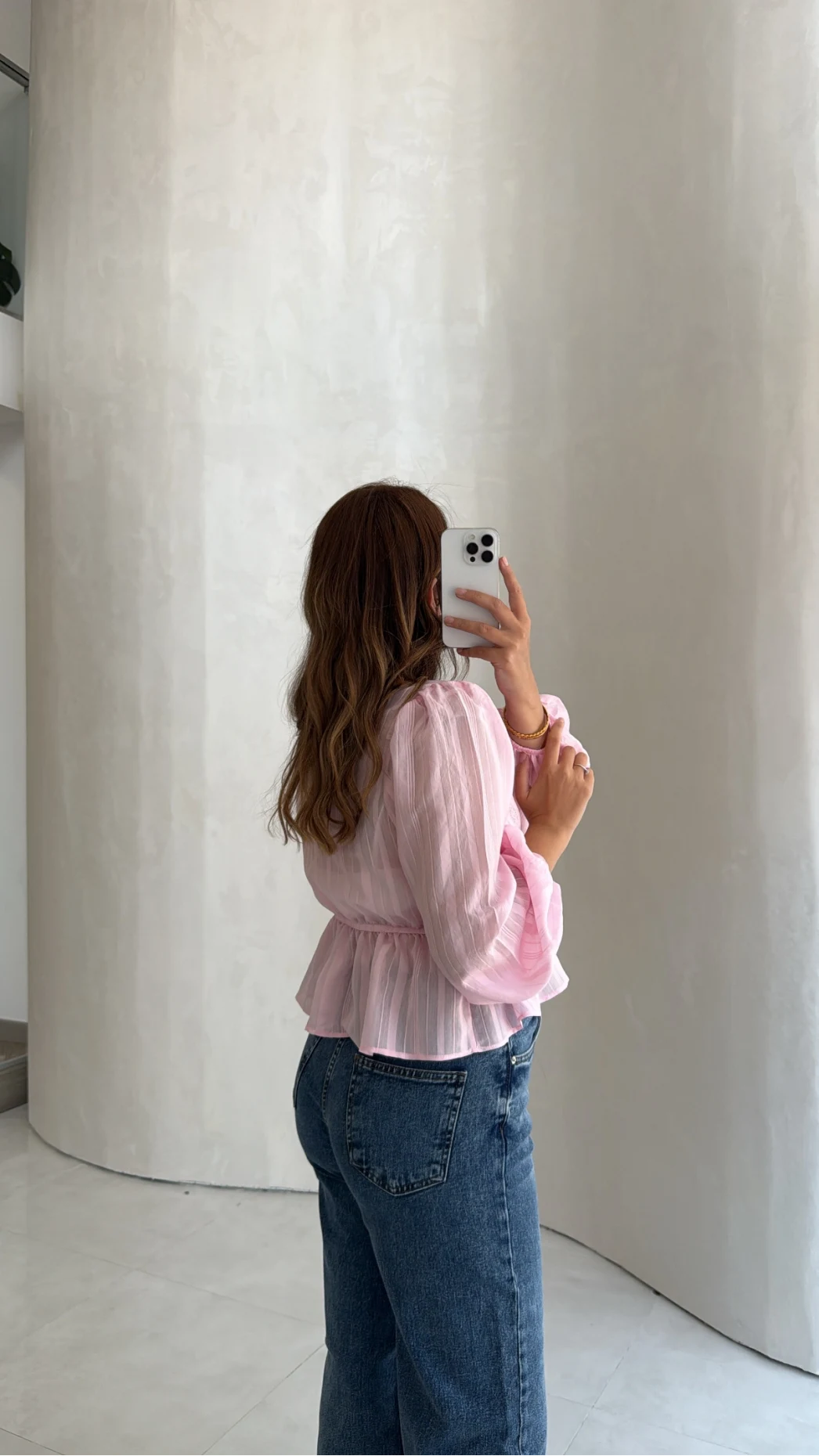 Balon Kol Beli Büzgülü Bluz - Pembe - Kod: 1066