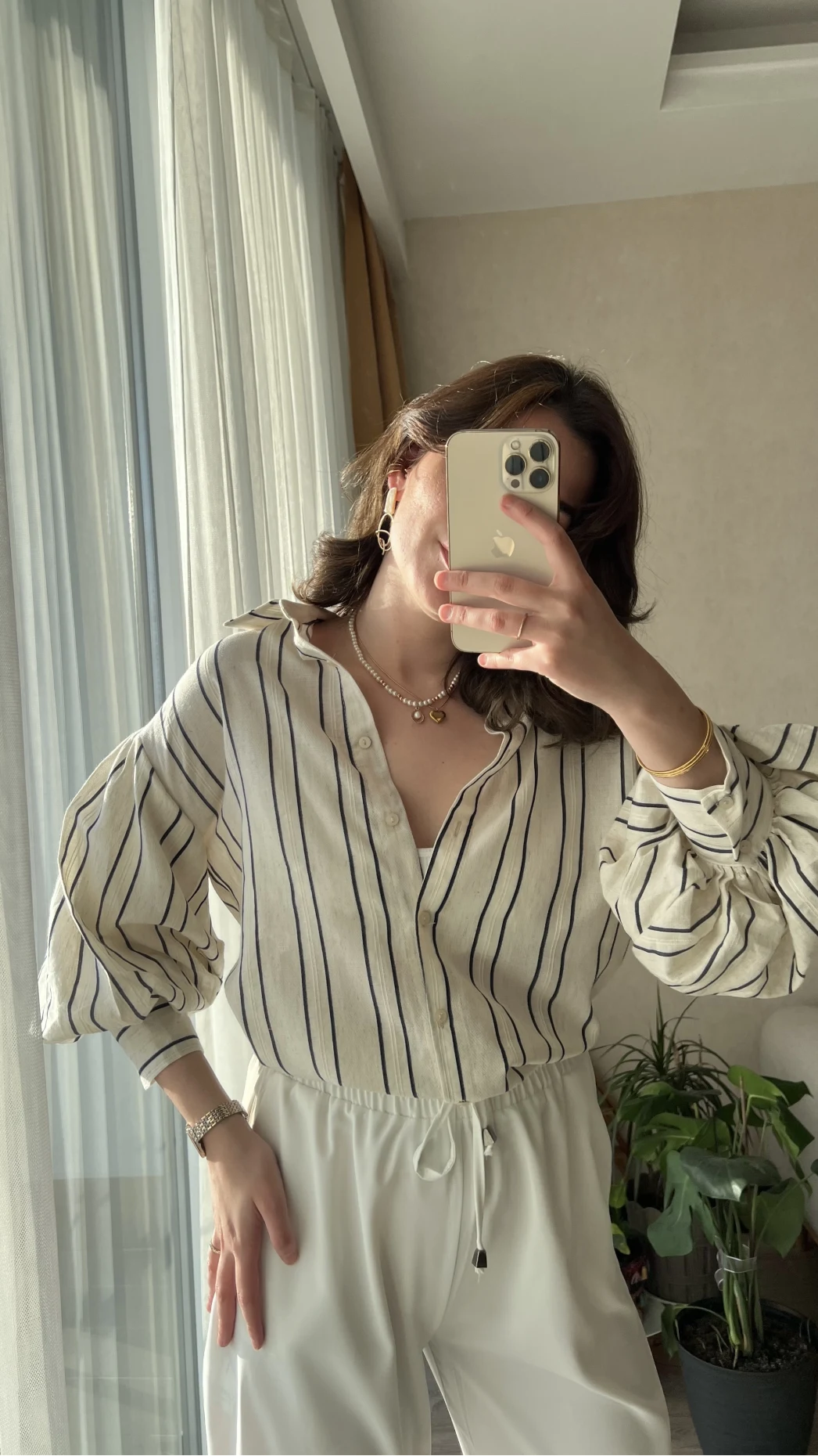 Balon Kol Çizgili Gömlek