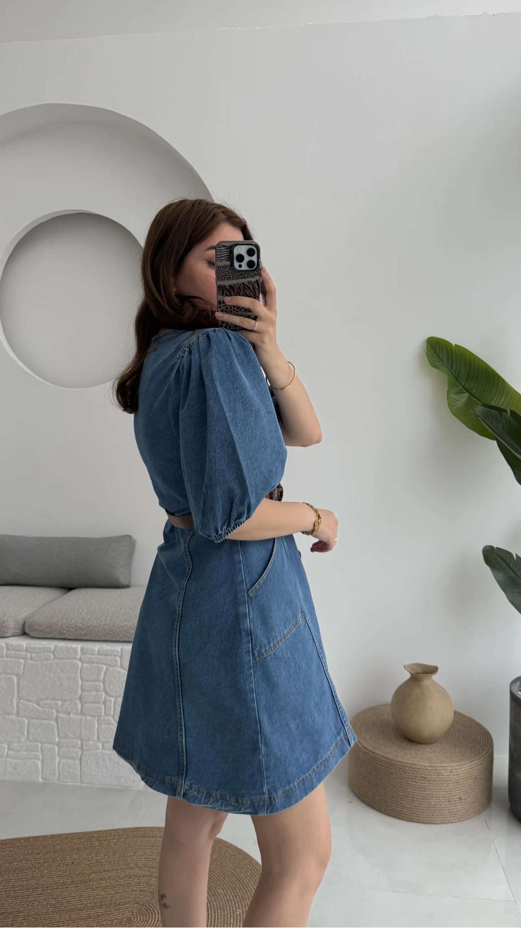 Balon Kol Denim Elbise - Kod: 7526