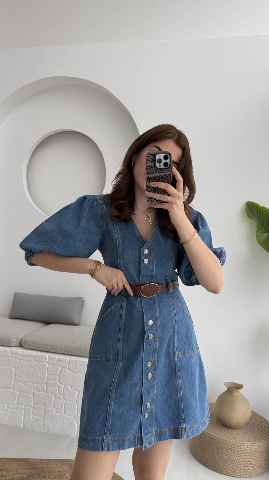 Balon Kol Denim Elbise - Kod: 7526