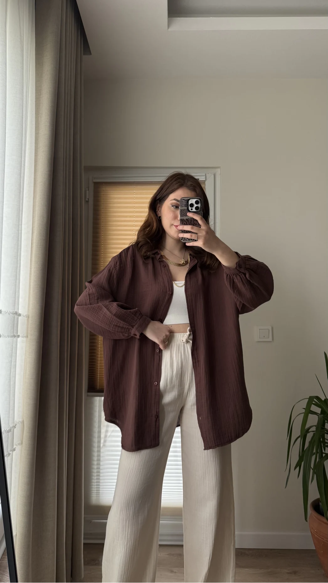 Balon Kol Müslin Gömlek - Acı Kahve - 2012