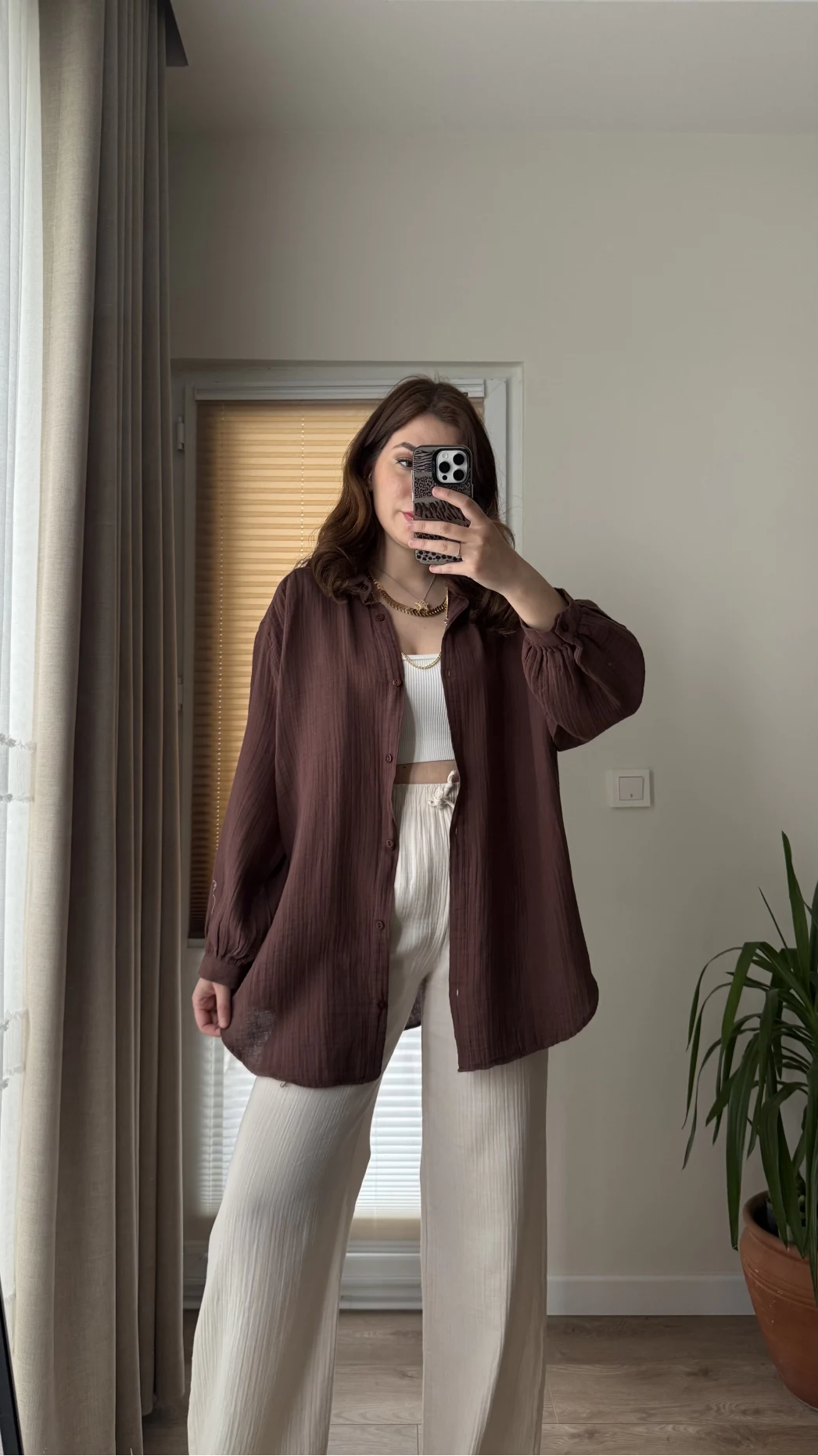 Balon Kol Müslin Gömlek - Acı Kahve - 2012