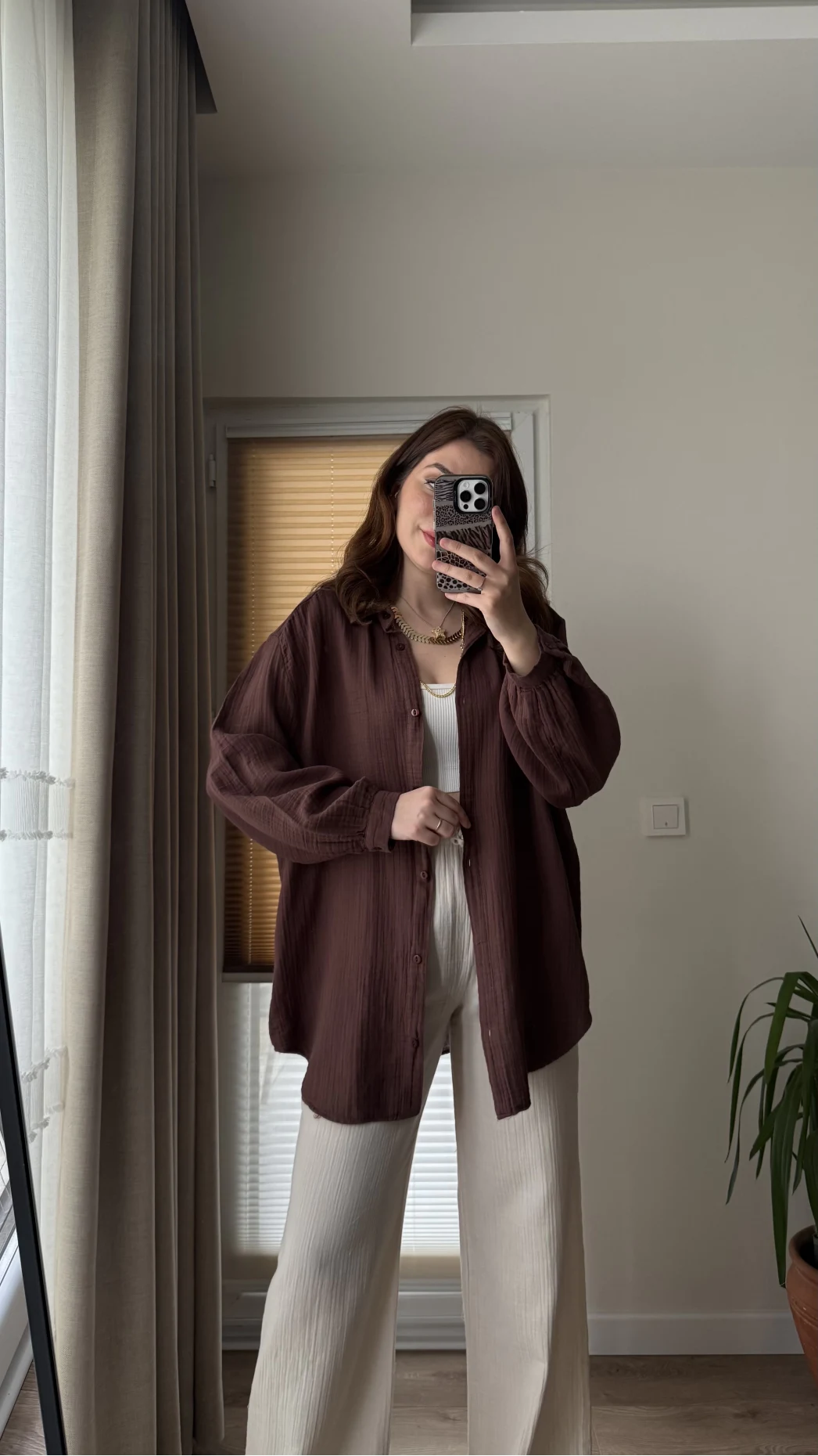 Balon Kol Müslin Gömlek - Acı Kahve - 2012