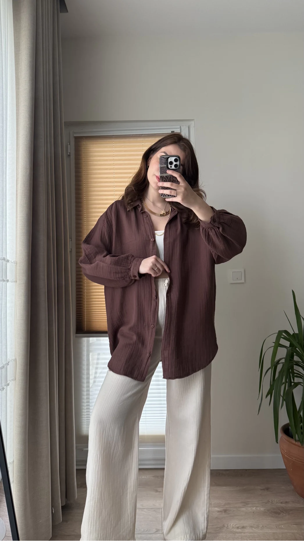 Balon Kol Müslin Gömlek - Acı Kahve - 2012