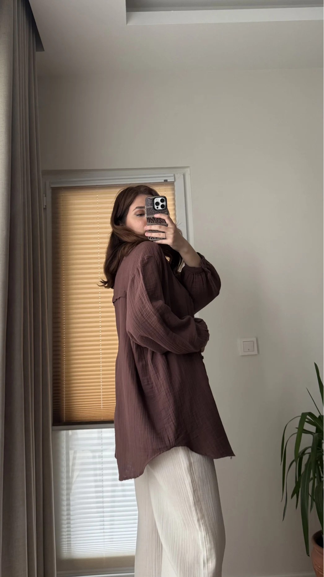 Balon Kol Müslin Gömlek - Acı Kahve - 2012