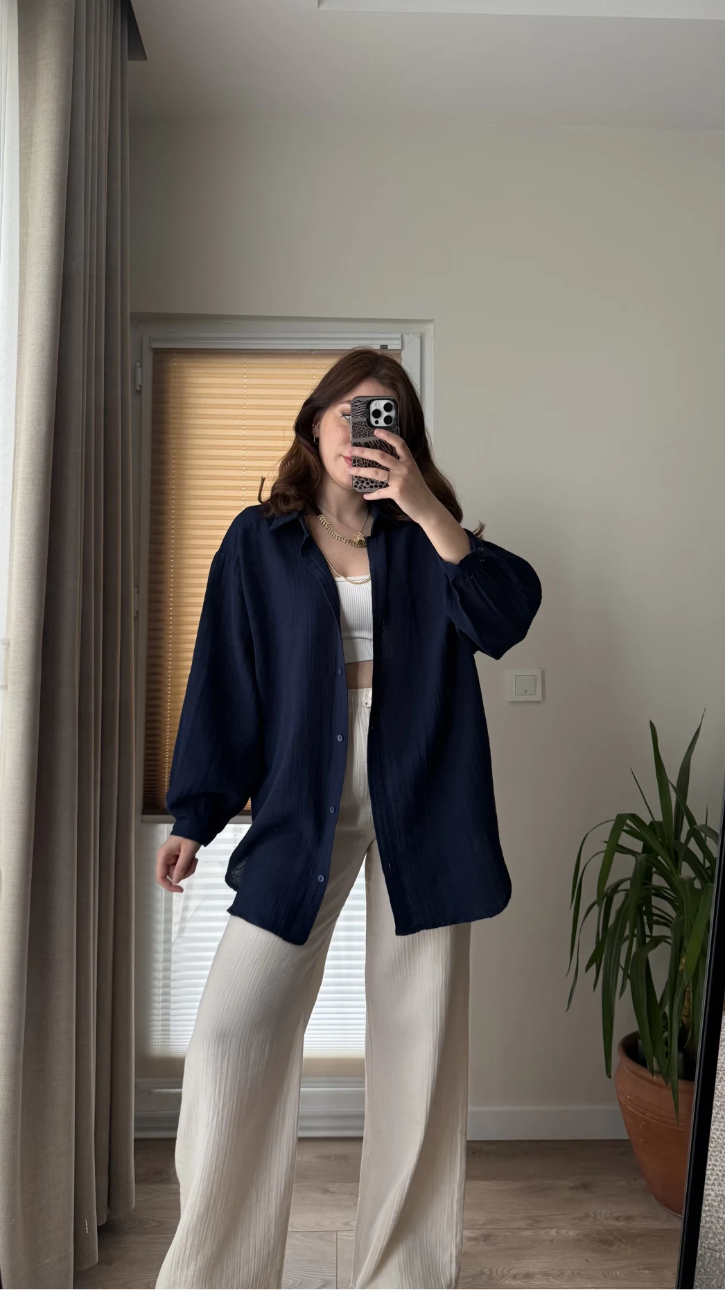 Balon Kol Müslin Gömlek - Lacivert - 2012