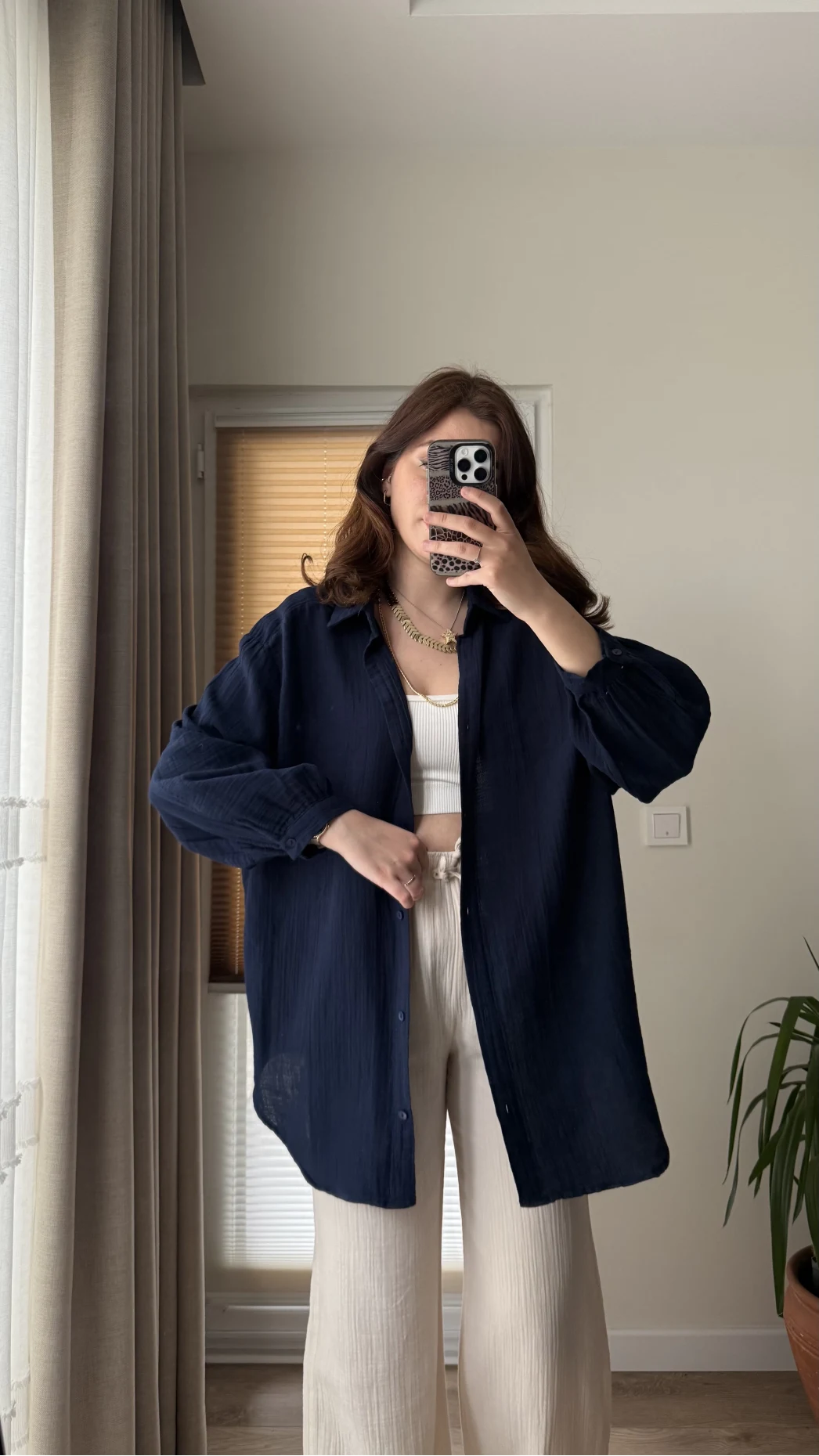 Balon Kol Müslin Gömlek - Lacivert - 2012