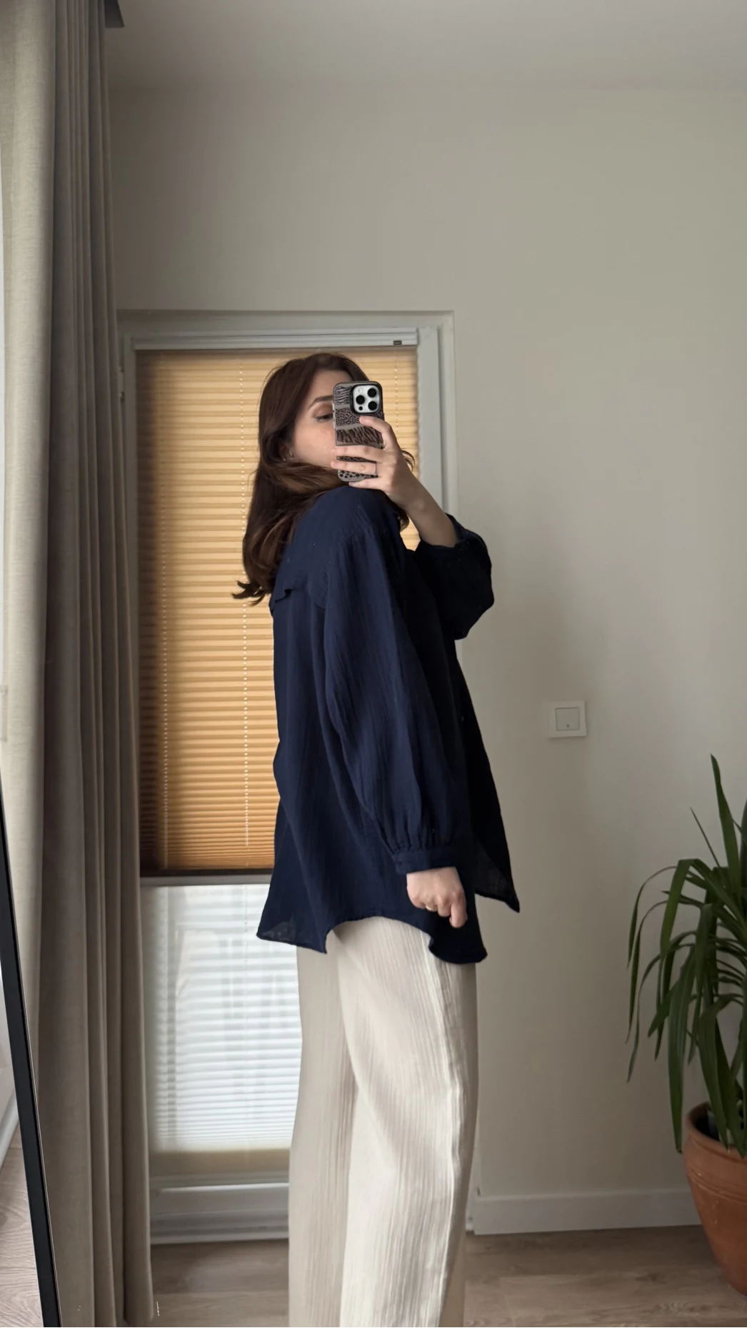 Balon Kol Müslin Gömlek - Lacivert - 2012