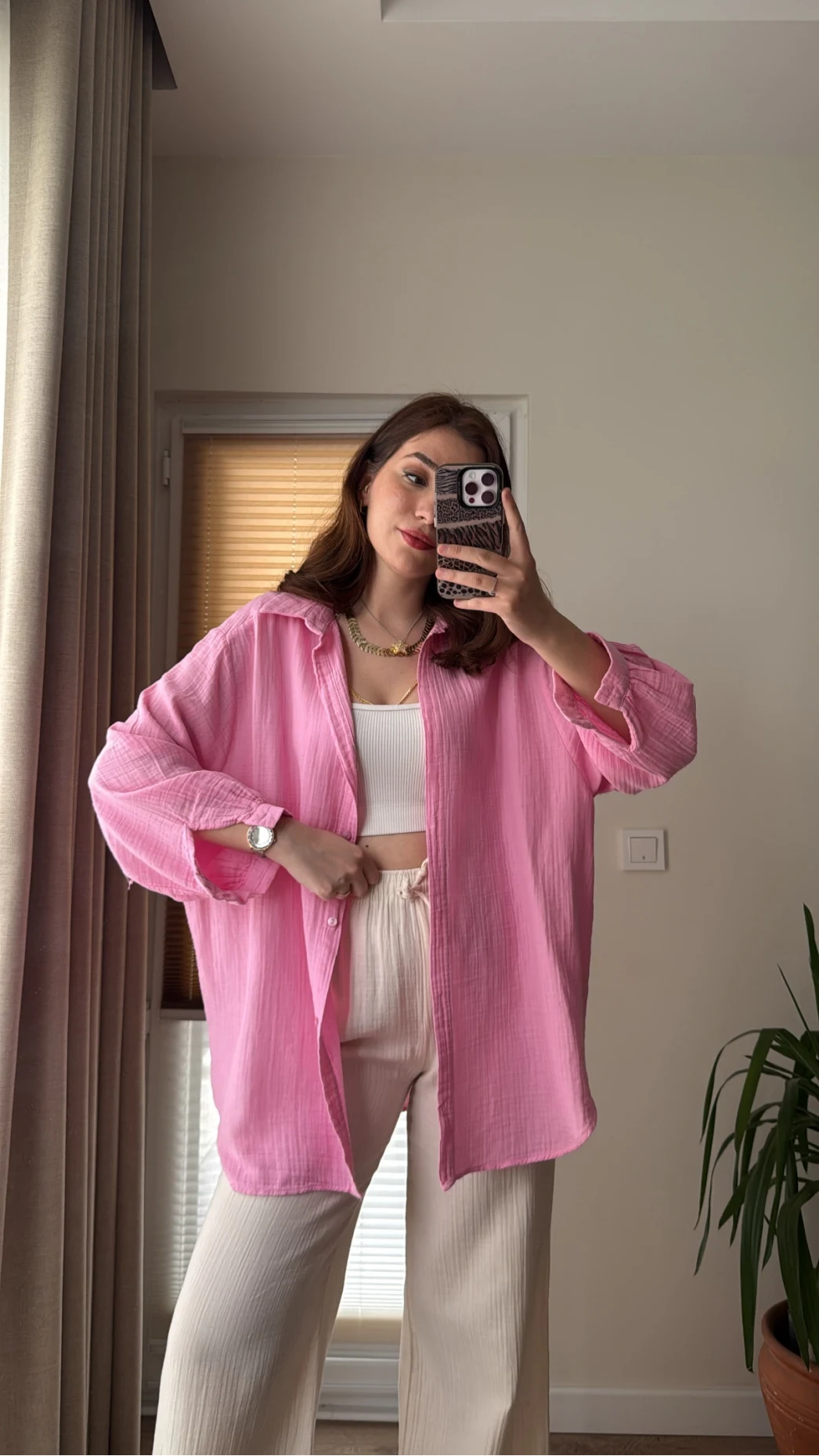 Balon Kol Müslin Gömlek - Pembe - 2012