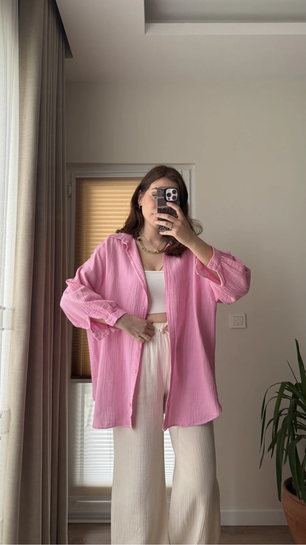 Balon Kol Müslin Gömlek - Pembe - 2012