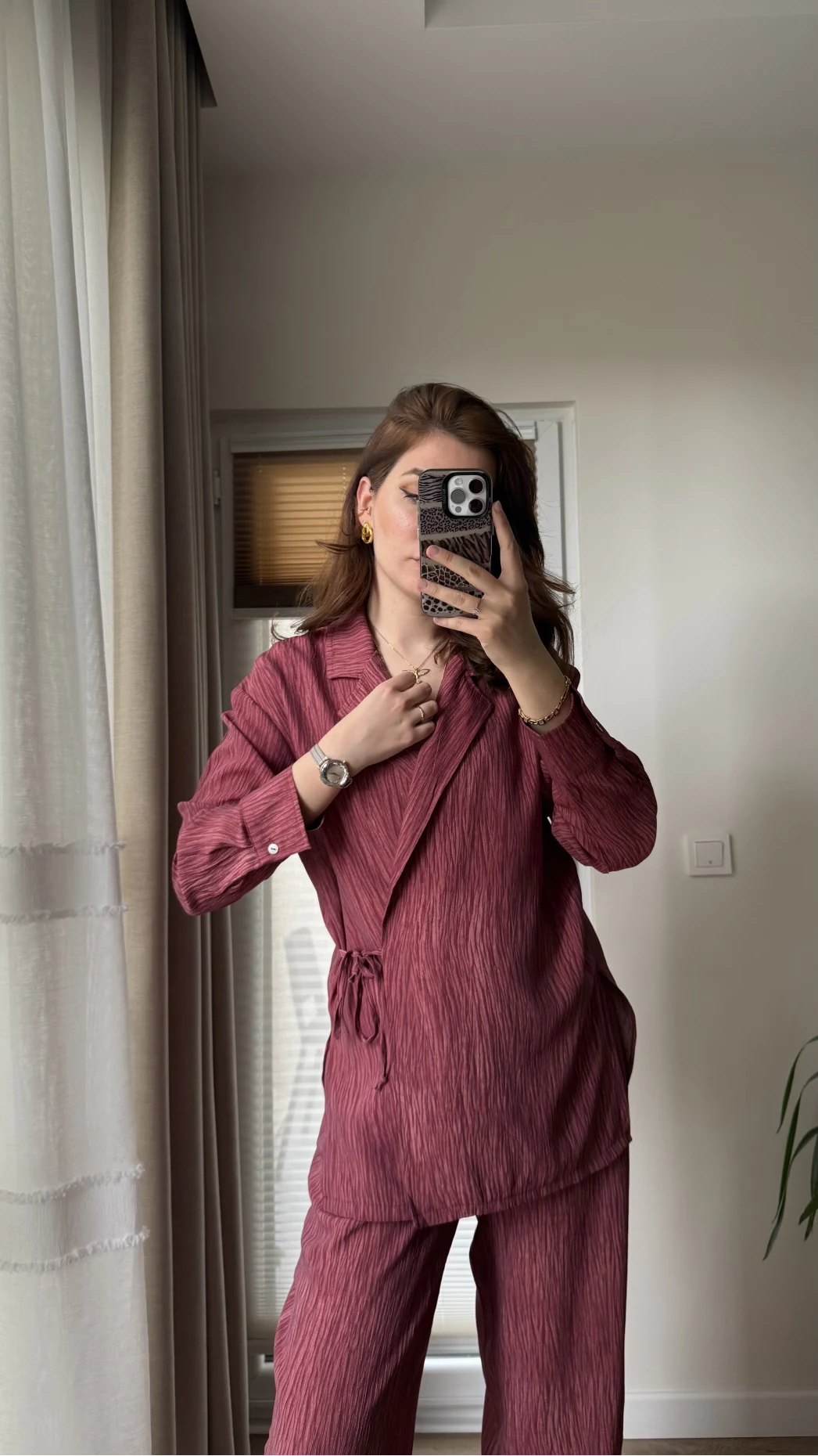 Baskılı Gömlek Pantolon Takım Bordo (KOD: 51101)
