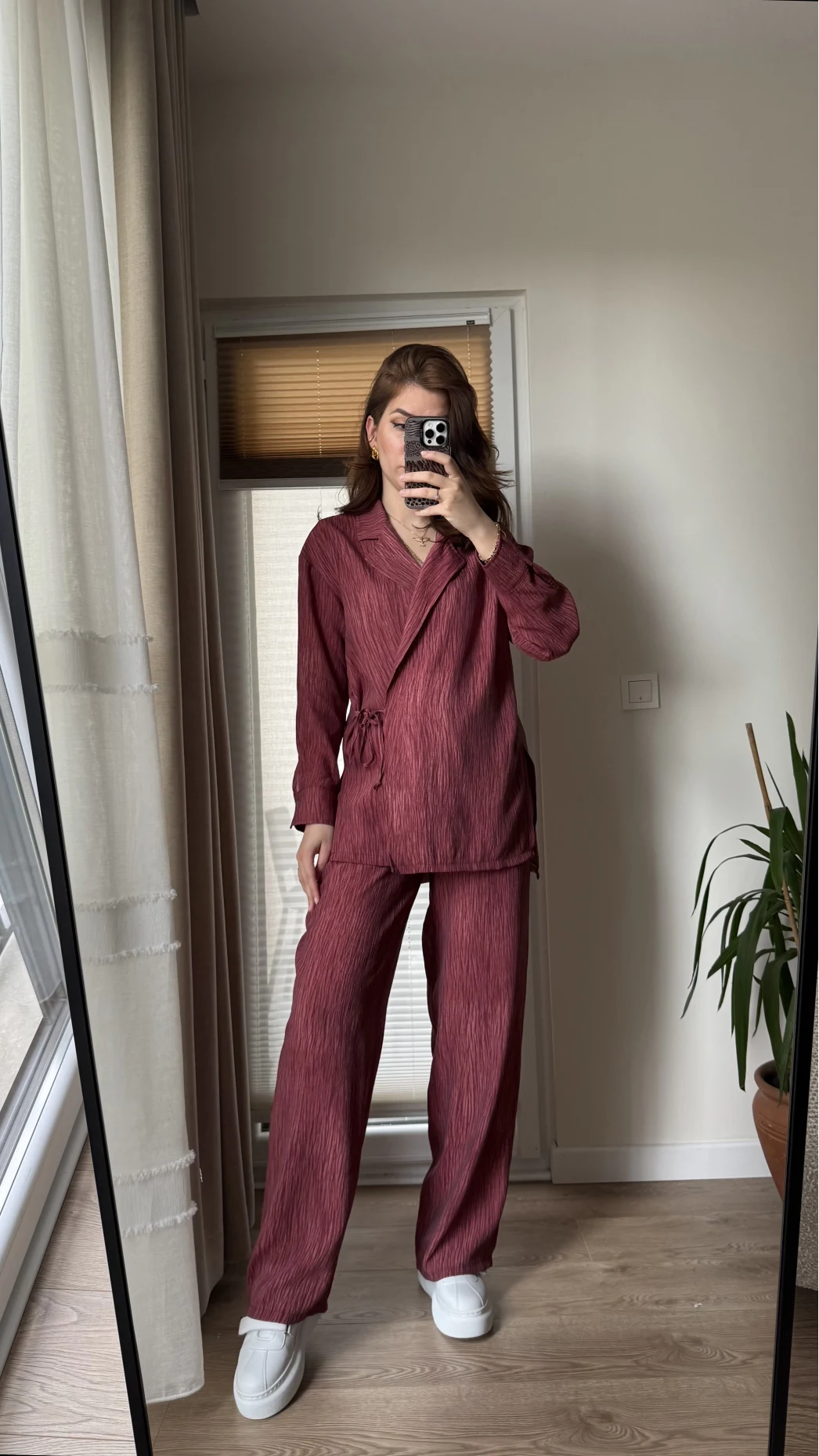 Baskılı Gömlek Pantolon Takım Bordo (KOD: 51101)