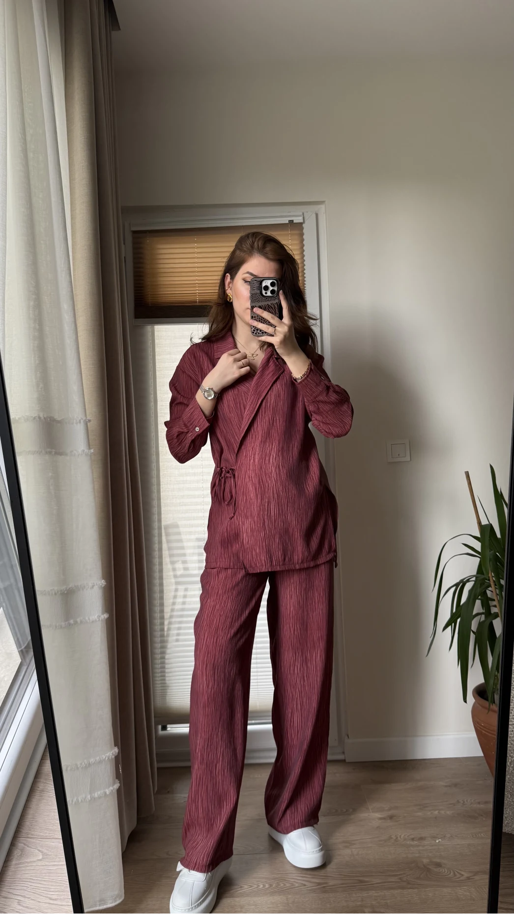 Baskılı Gömlek Pantolon Takım Bordo (KOD: 51101)